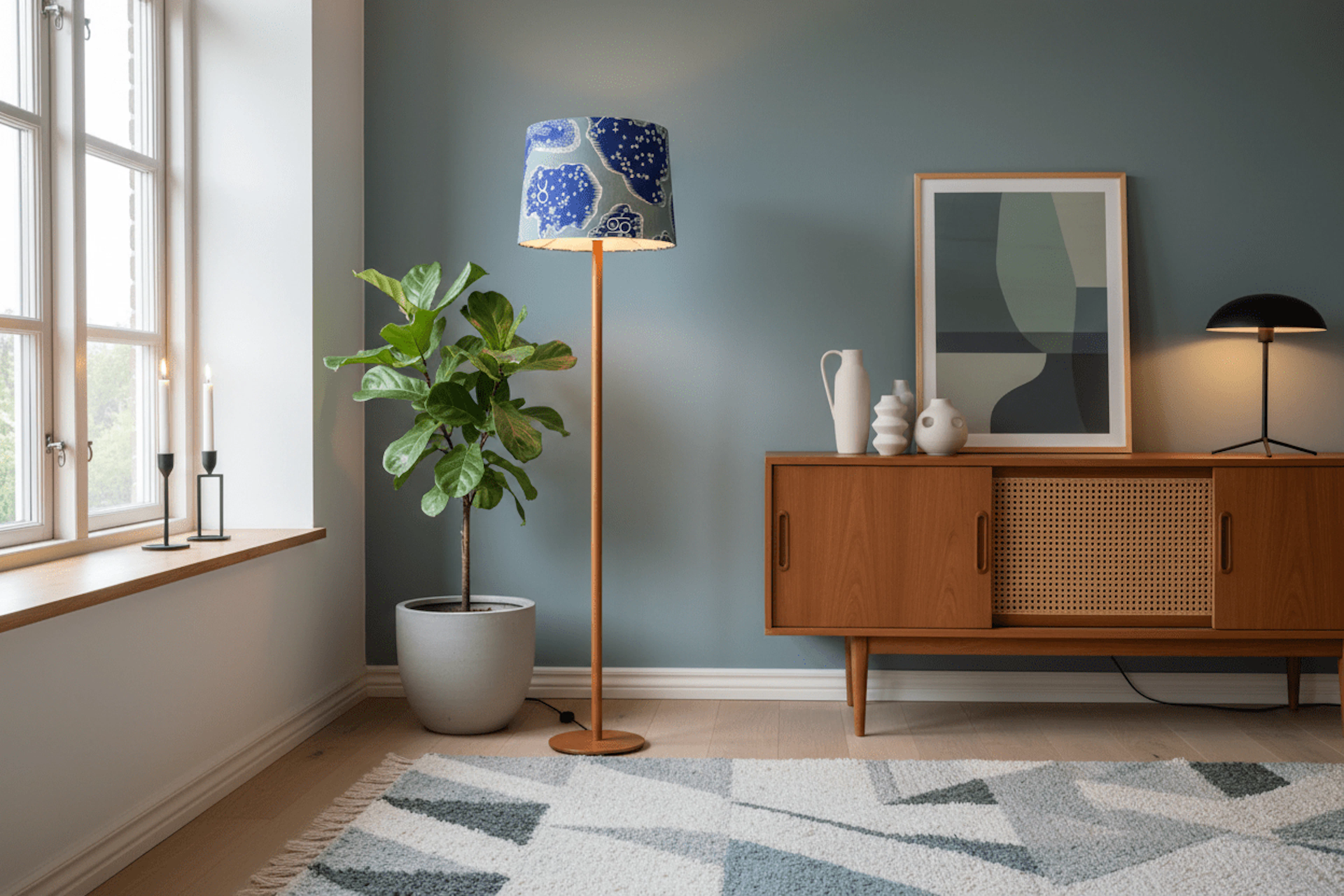 Lampskärm i mönster Zodiaken av Josef Frank i tyg från Svenskt Tenn