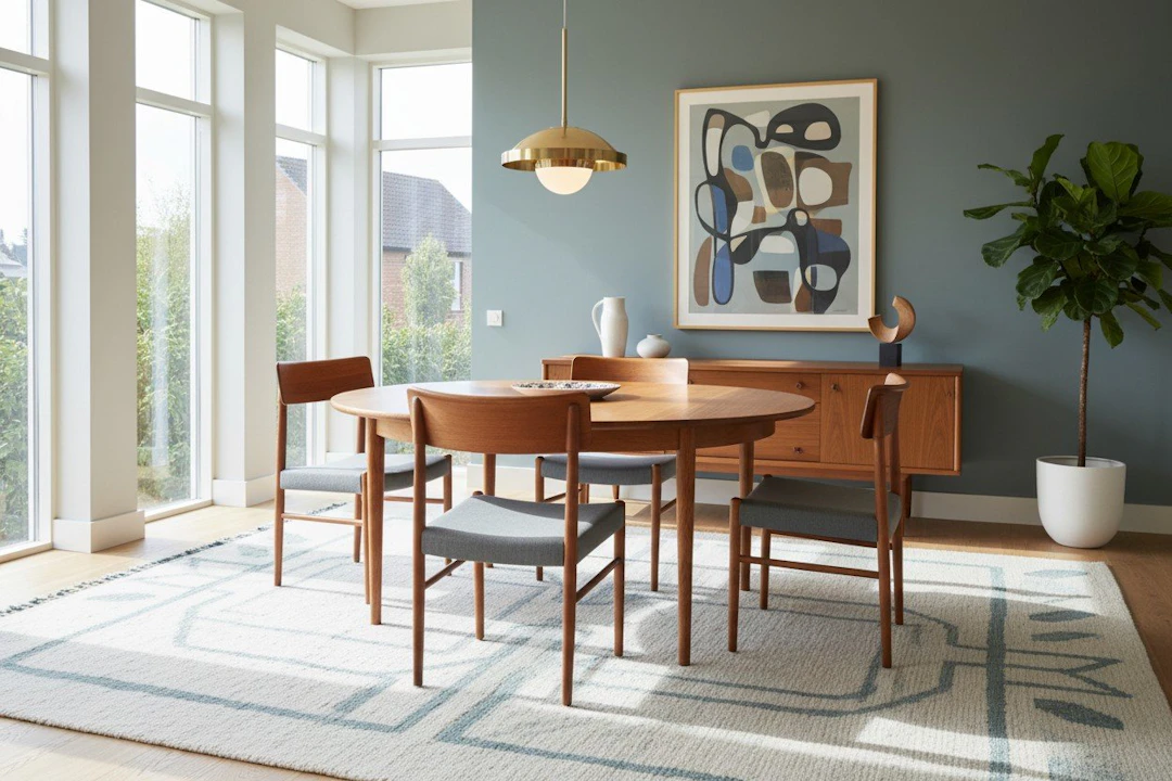 Dansk stol i teak med klädd sits. 47 cm bred