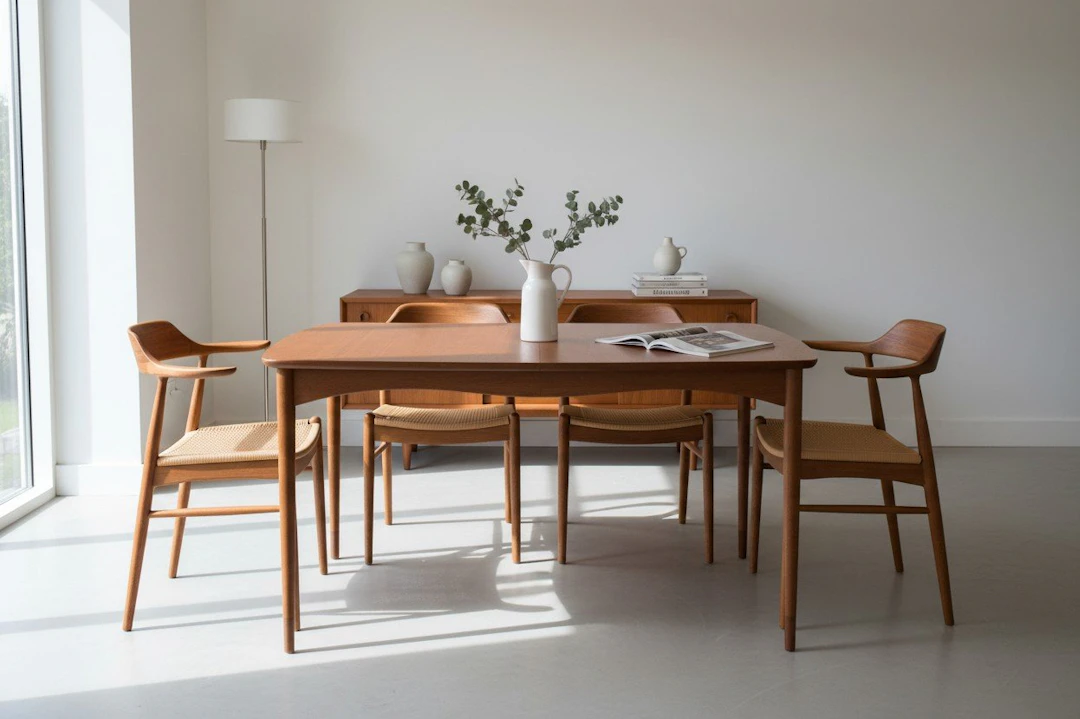 Finn Juhl för Bovirke Danmark matbord i teak. 137x92x75+2×47.5 cm