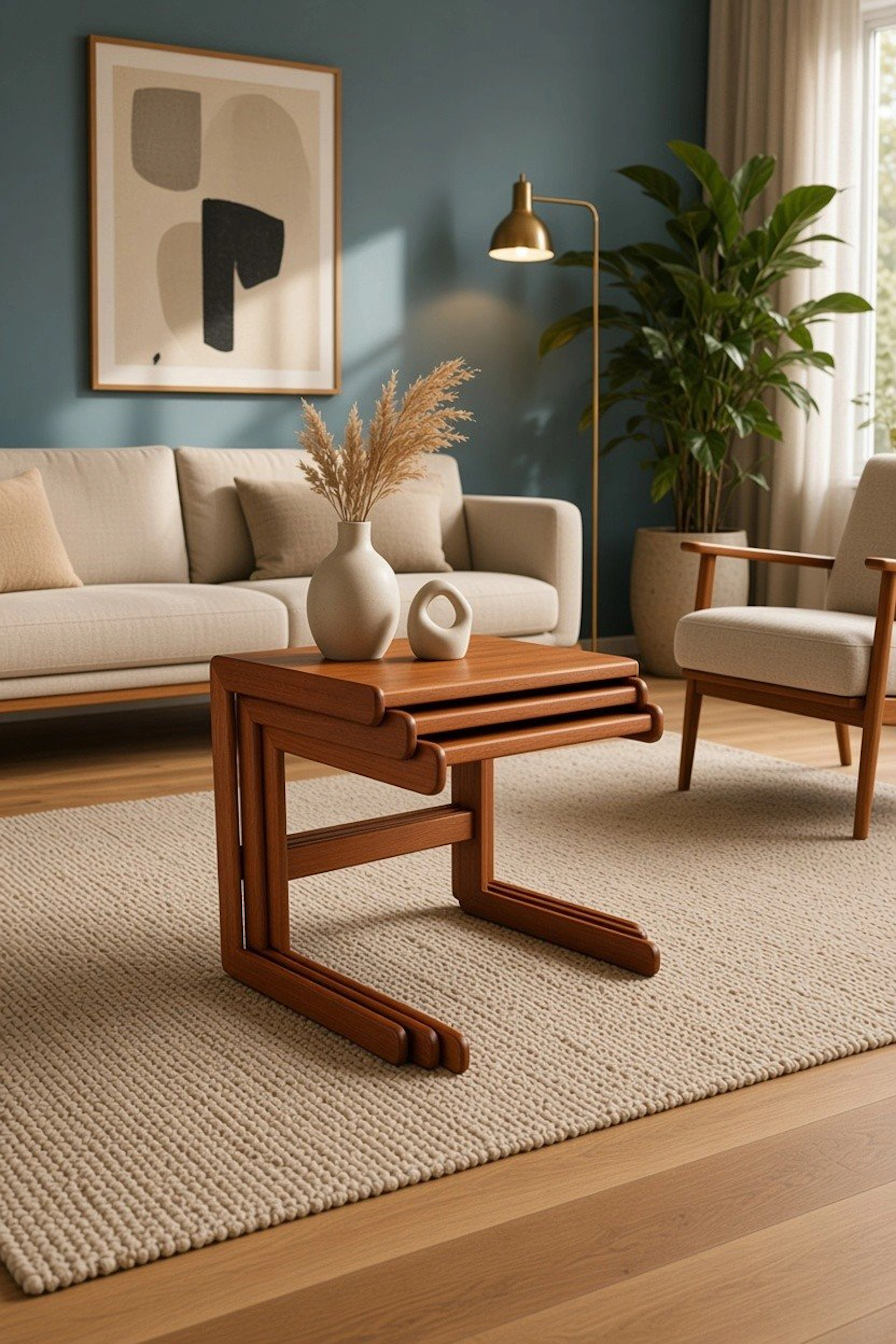 Danskt satsbord i teak med skulpturala C-formade ben