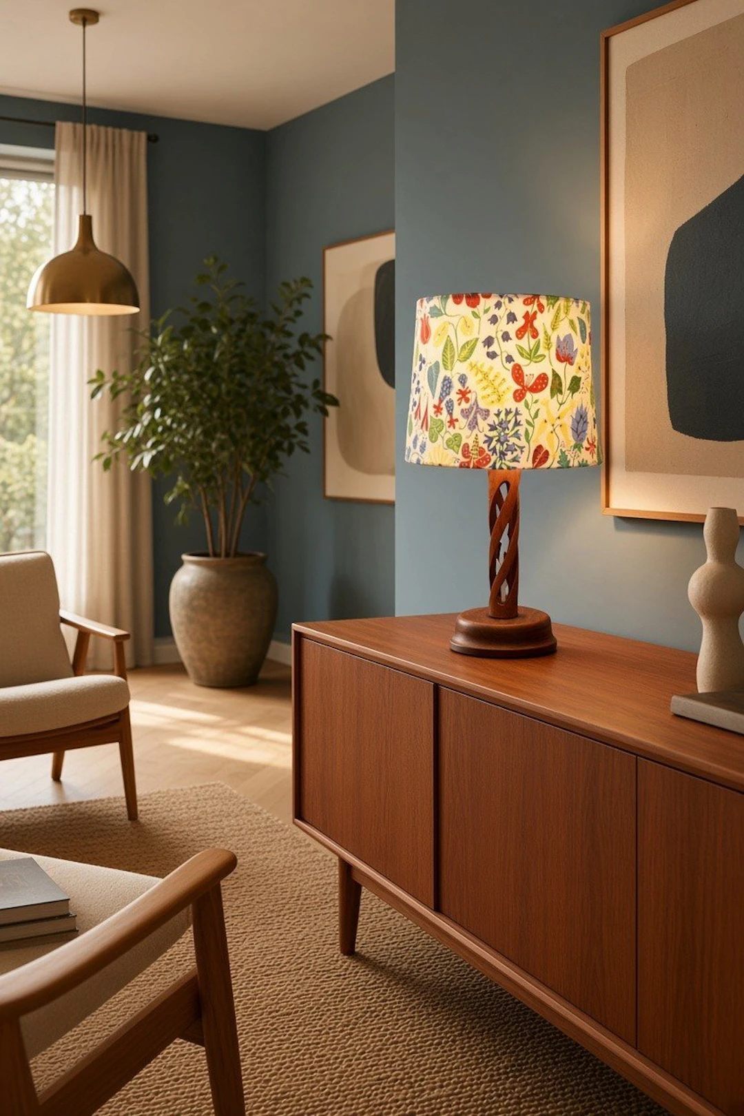 Dansk lampfot i massiv teak med skulptural spiralform. Reserverad