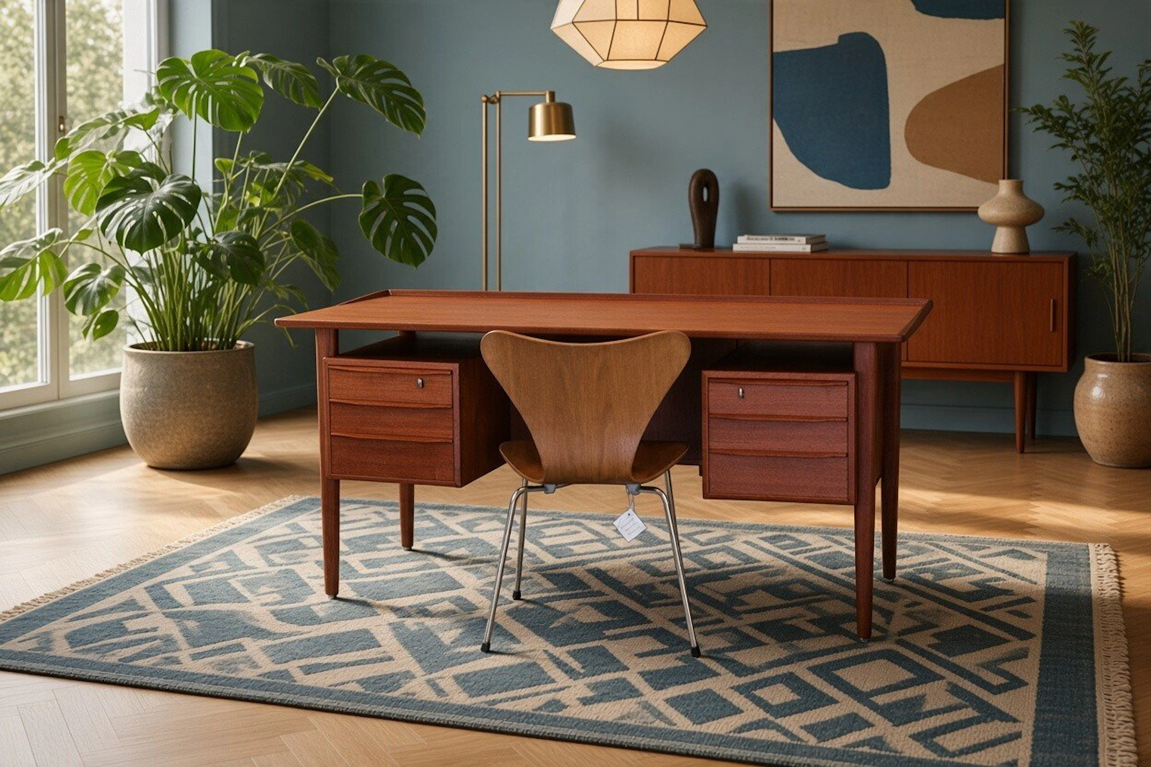 På ingång! Peter Løvig Nielsen skrivbord i teak. 155x71x74 cm