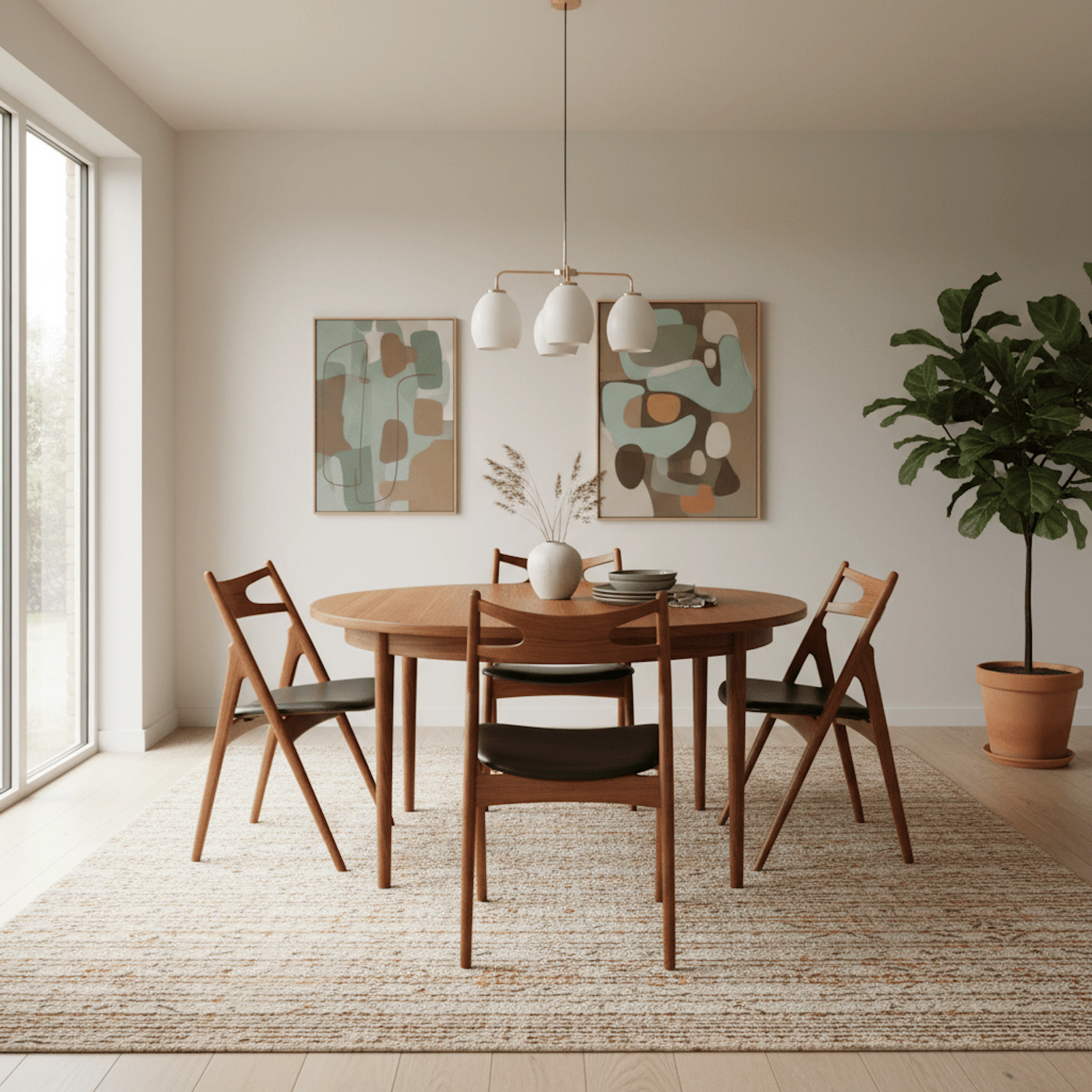 Hans J Wegner stol CH29P i teak och svart skinn. 51 cm bred