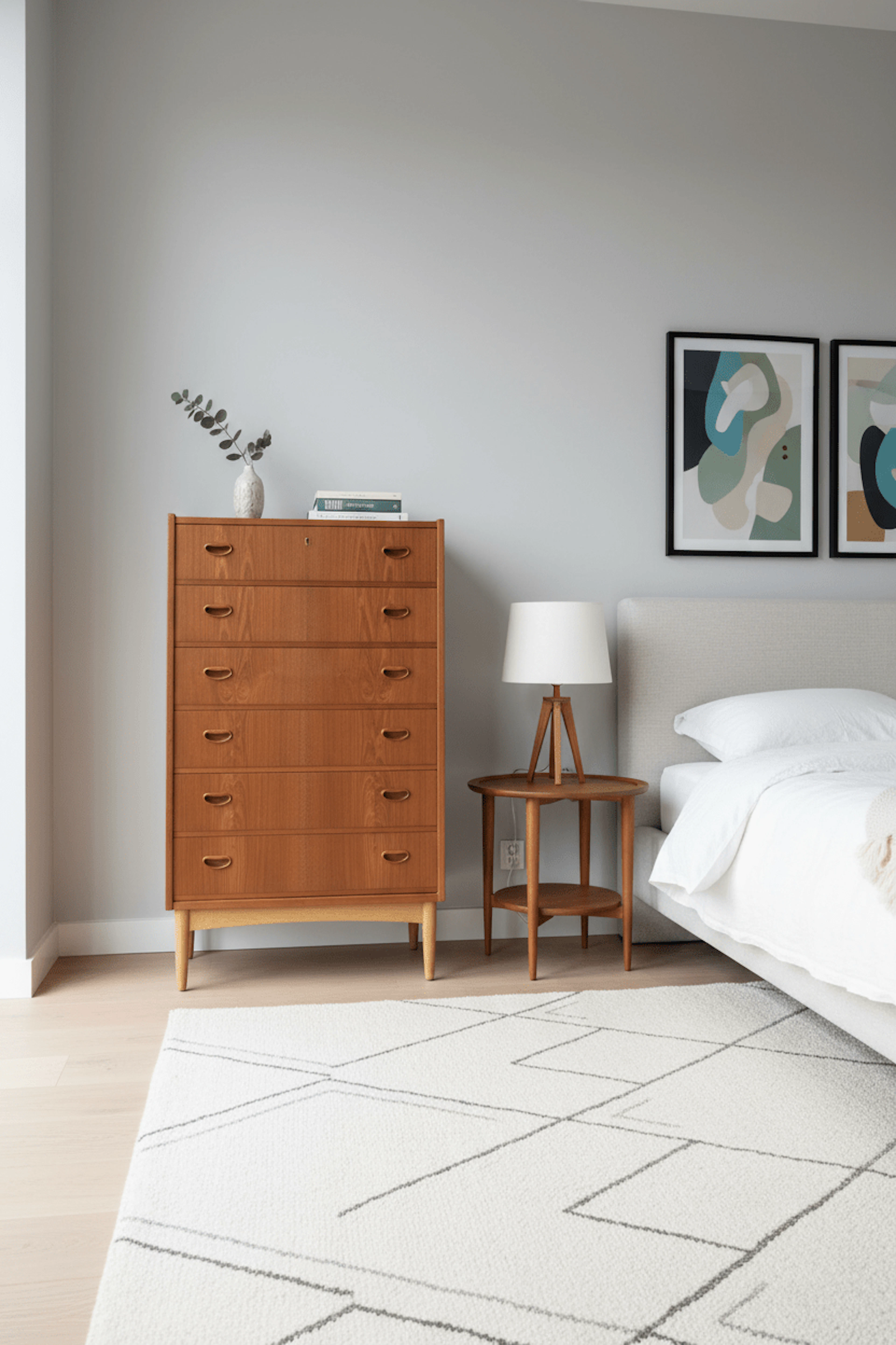 Dansk byrå i teak med sex lådor. 70x42x118 cm