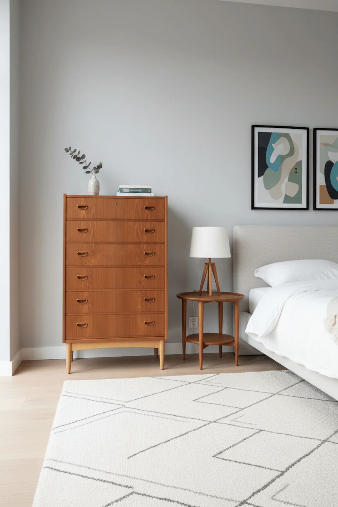 Dansk byrå i teak med sex lådor. 70x42x118 cm