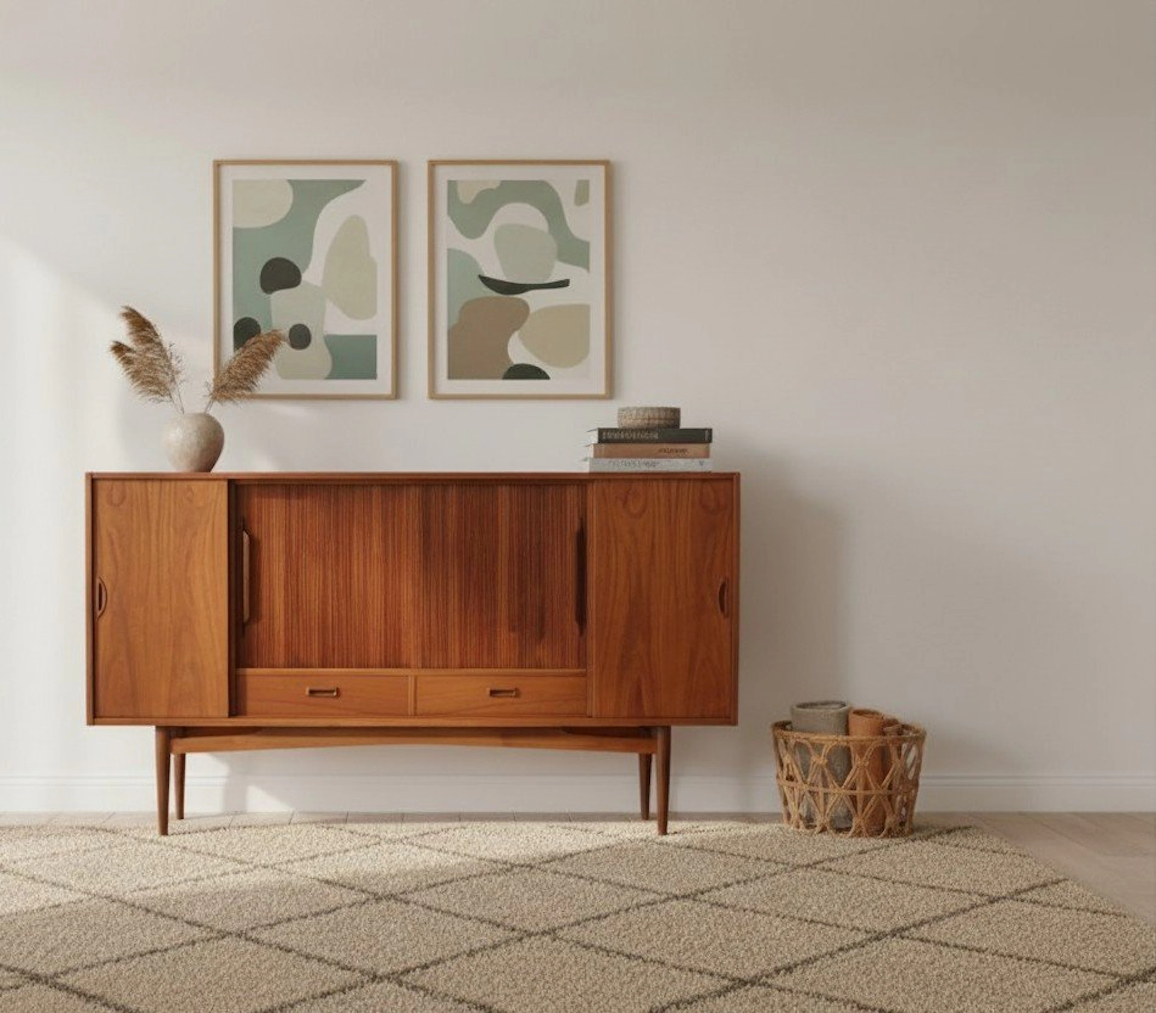 Holger Christiansen skåp i teak med skjutluckor. 190x42x123 cm