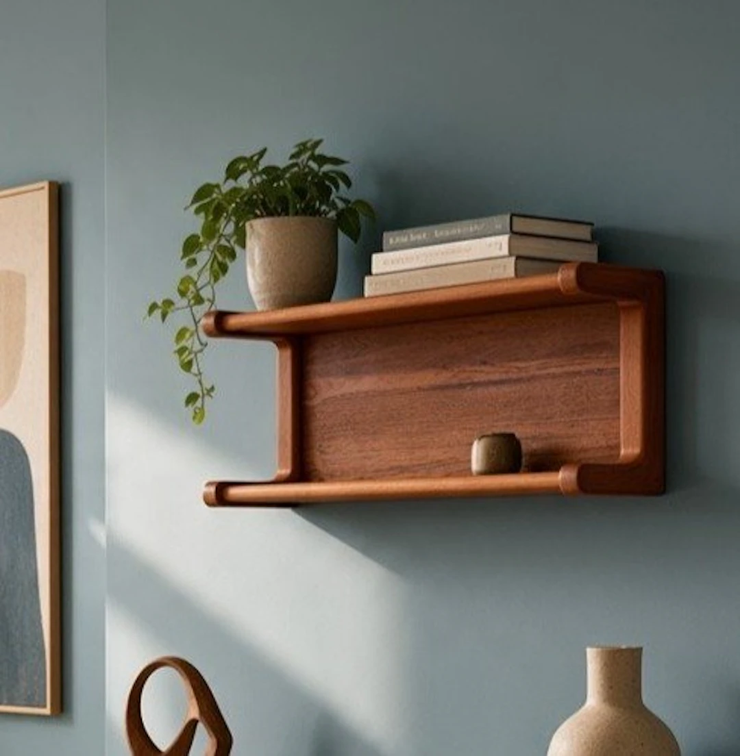 Vägghängd hylla i teak – Dyrlund, Danmark. 68x24x30 cm