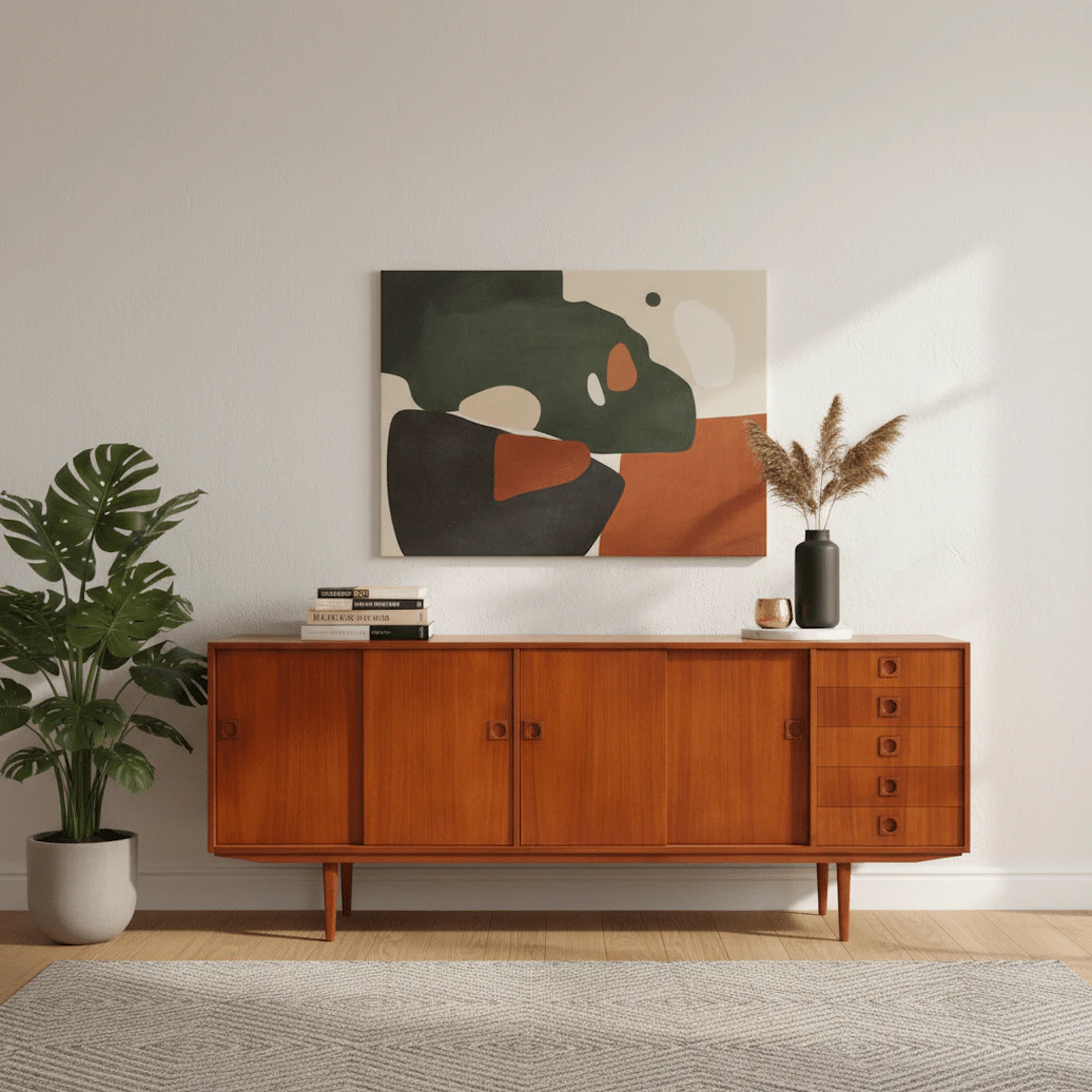 Farsø Danmark stilrent sideboard i teak. 203x42x79 cm