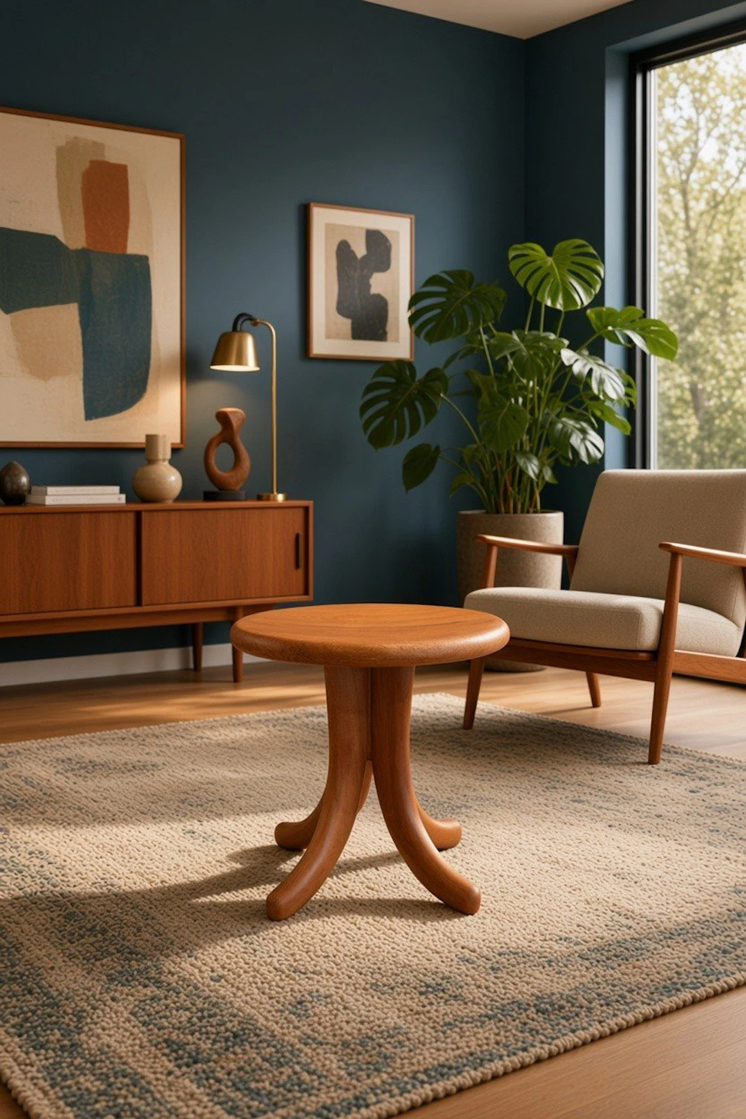 Dyrlund – skulptural pall i massiv teak med skålad sits