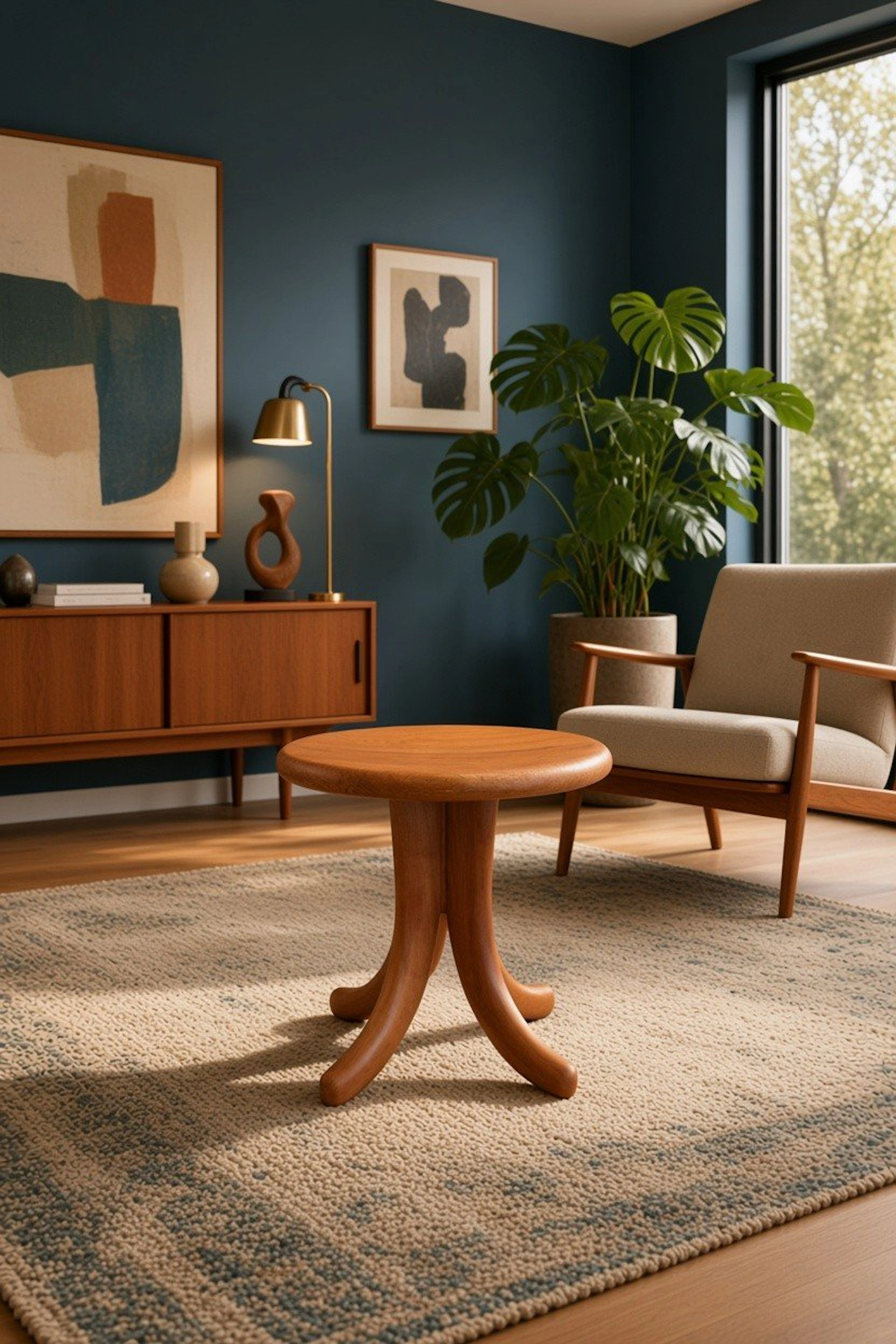 Dyrlund – skulptural pall i massiv teak med skålad sits