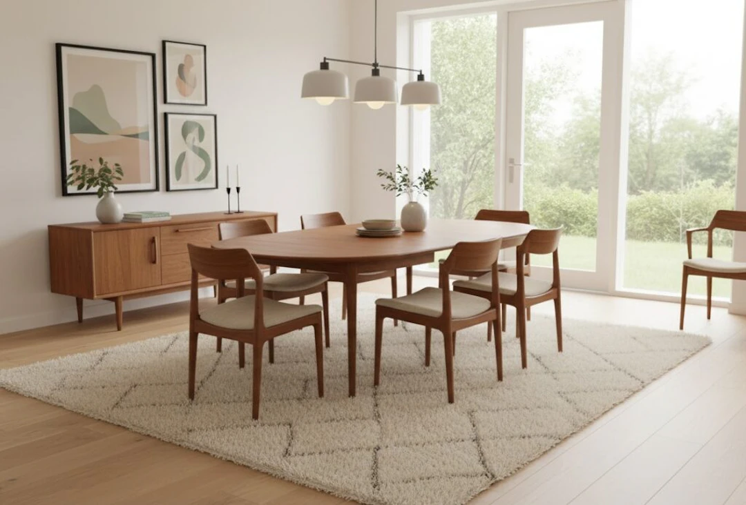 Henning Kjærnulf runt matbord i teak med fyra iläggsskivor. Maxlängd 322 cm!