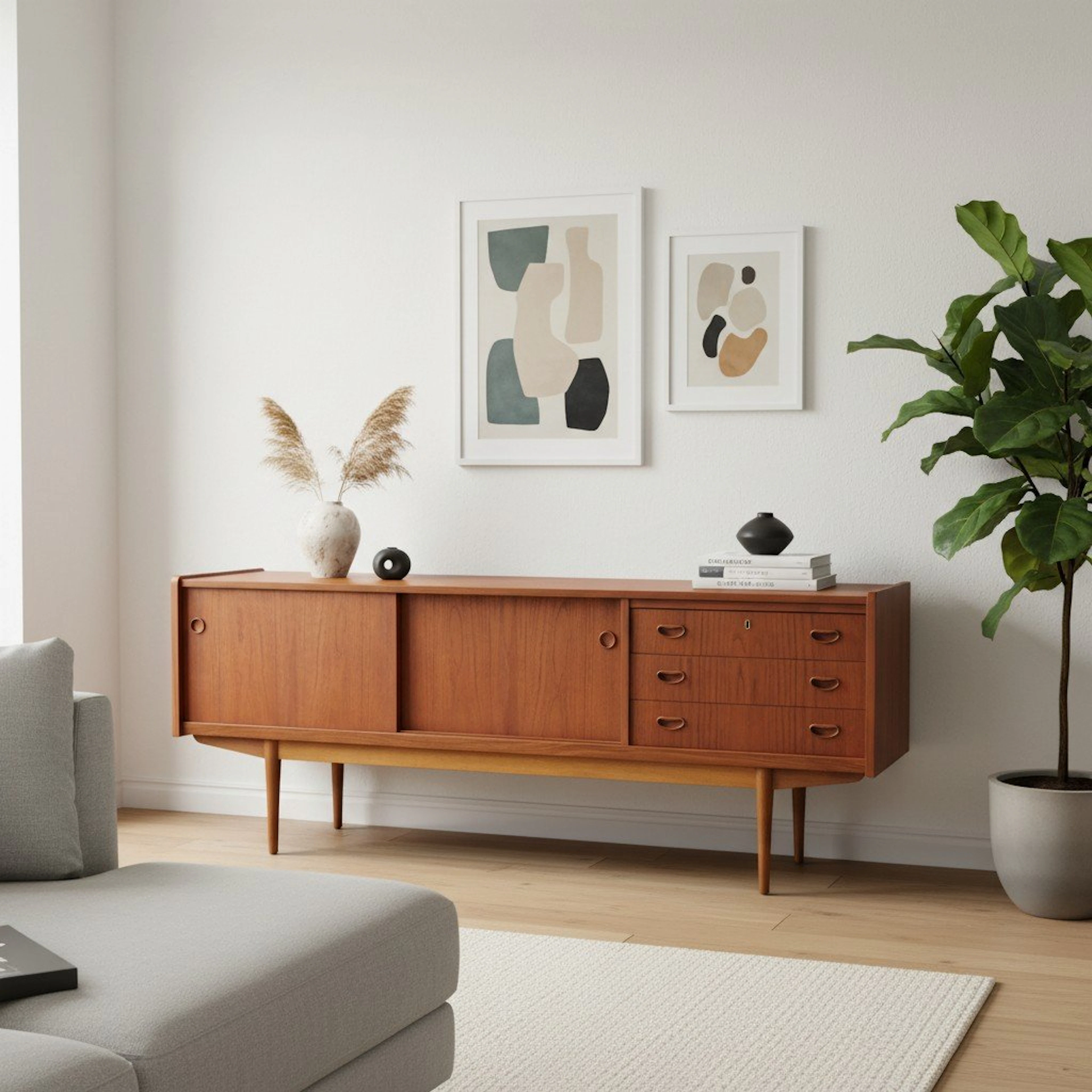 Danskt sideboard i teak med skjutluckor. 185x42x73 cm