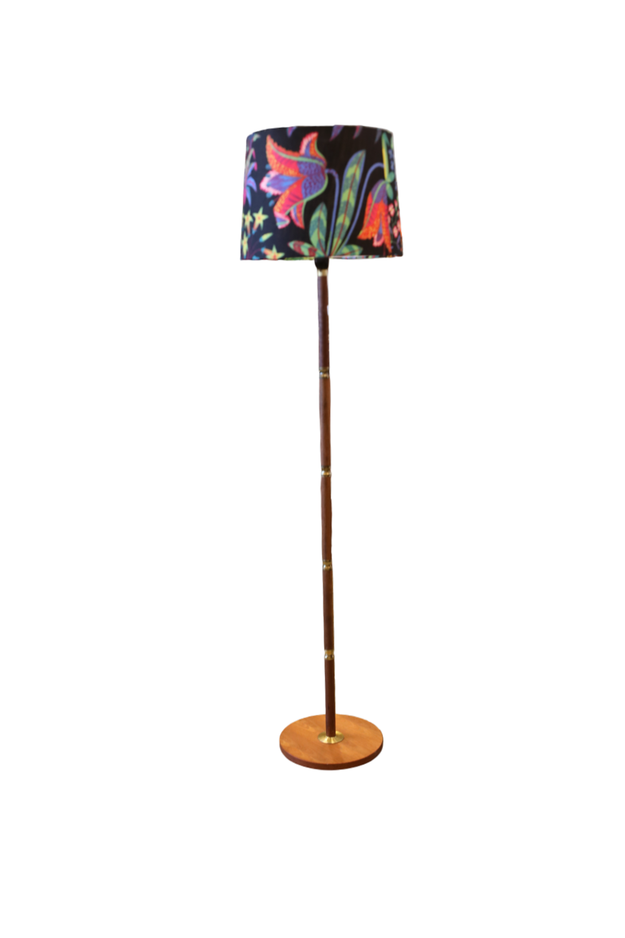 Dansk golvlampa i teak och mässing. 125 cm hög