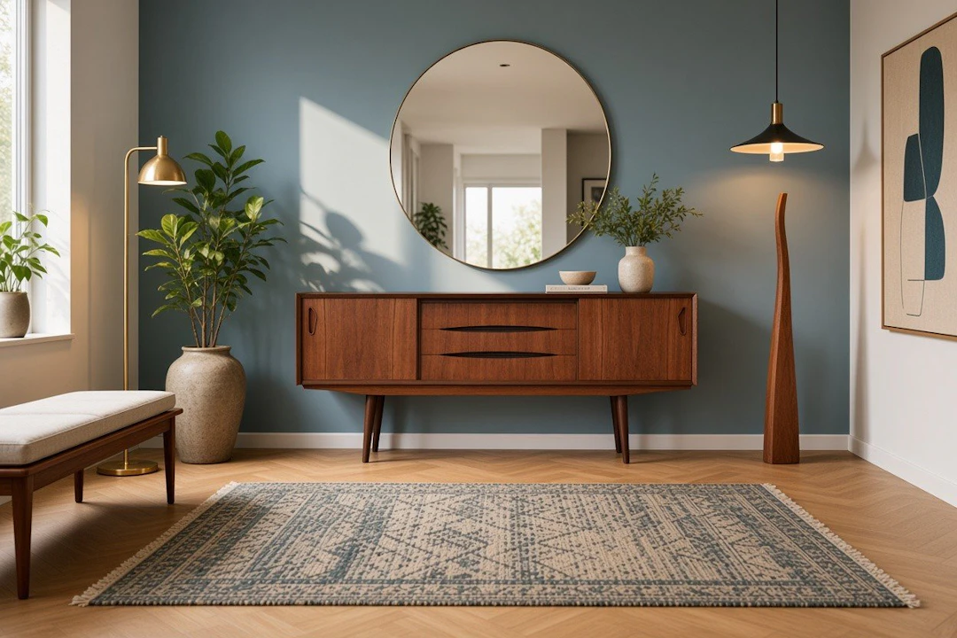 Danskt sideboard i teak med skjutluckor och snedställda ben. 165x43x73 cm
