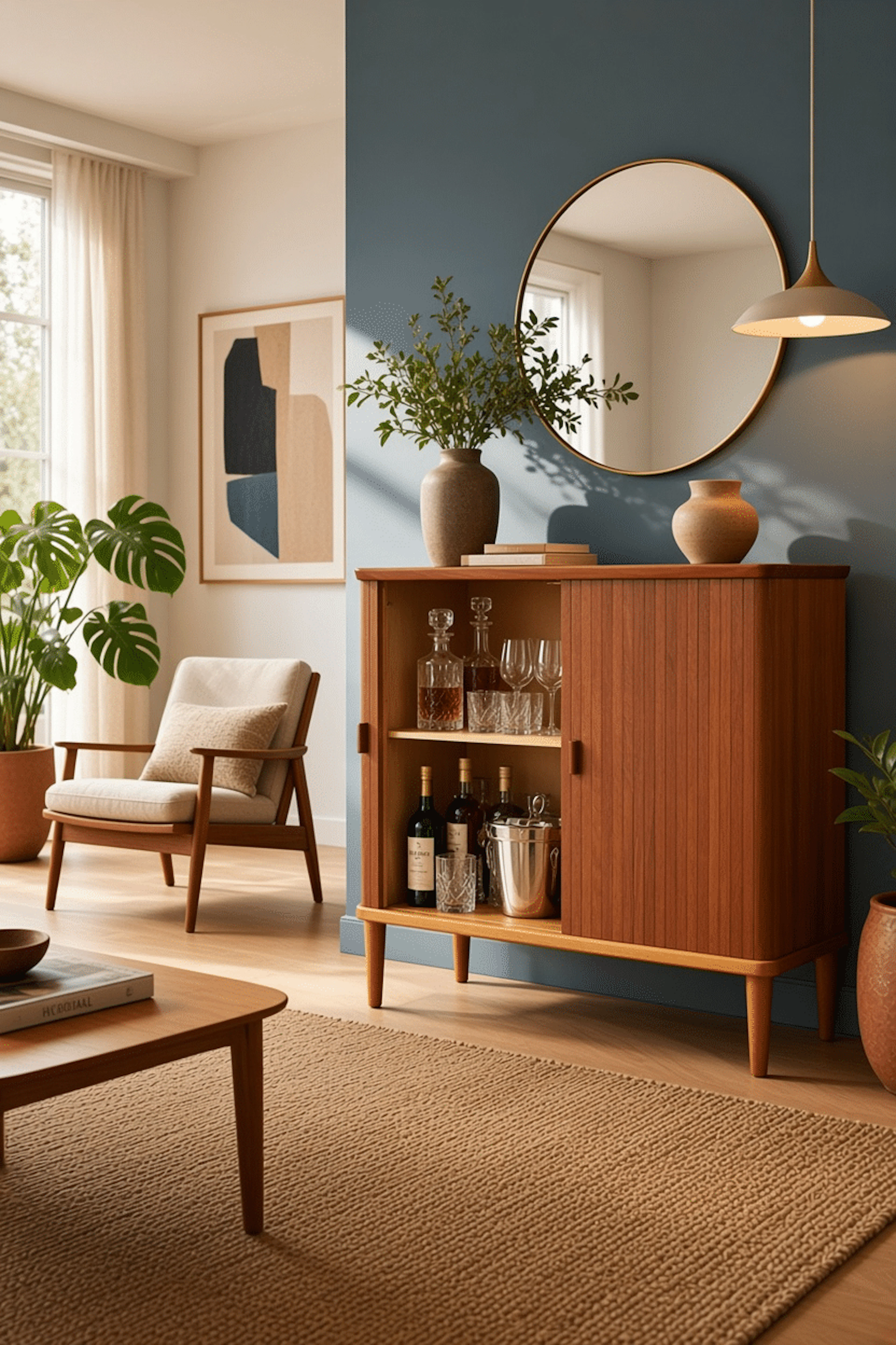 Danskt jalusiskåp i teak med ben i ek 1960-tal. 71x42x76 cm