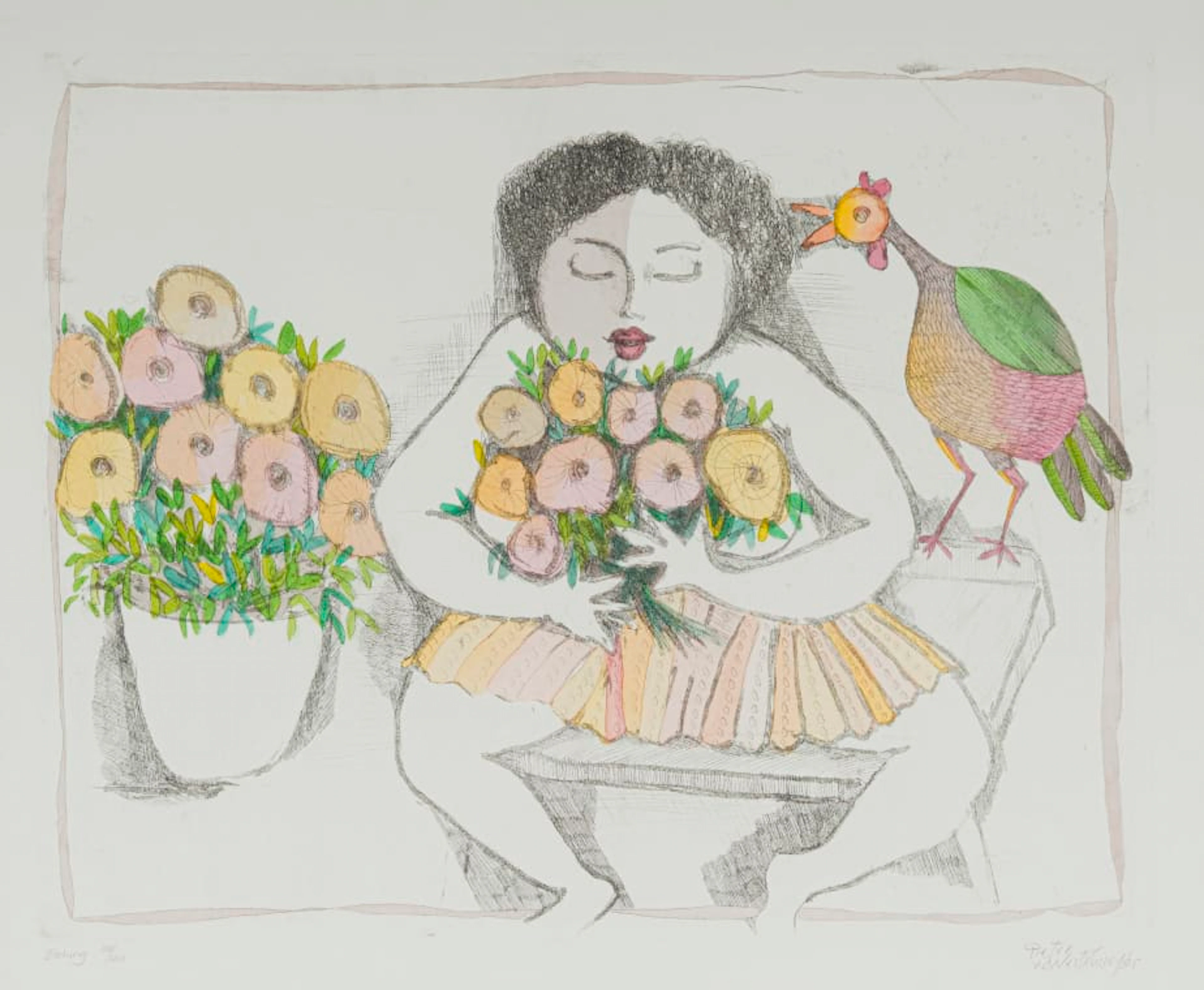 Pieter van der Westhuizen; Girl with Flowers and Chicken