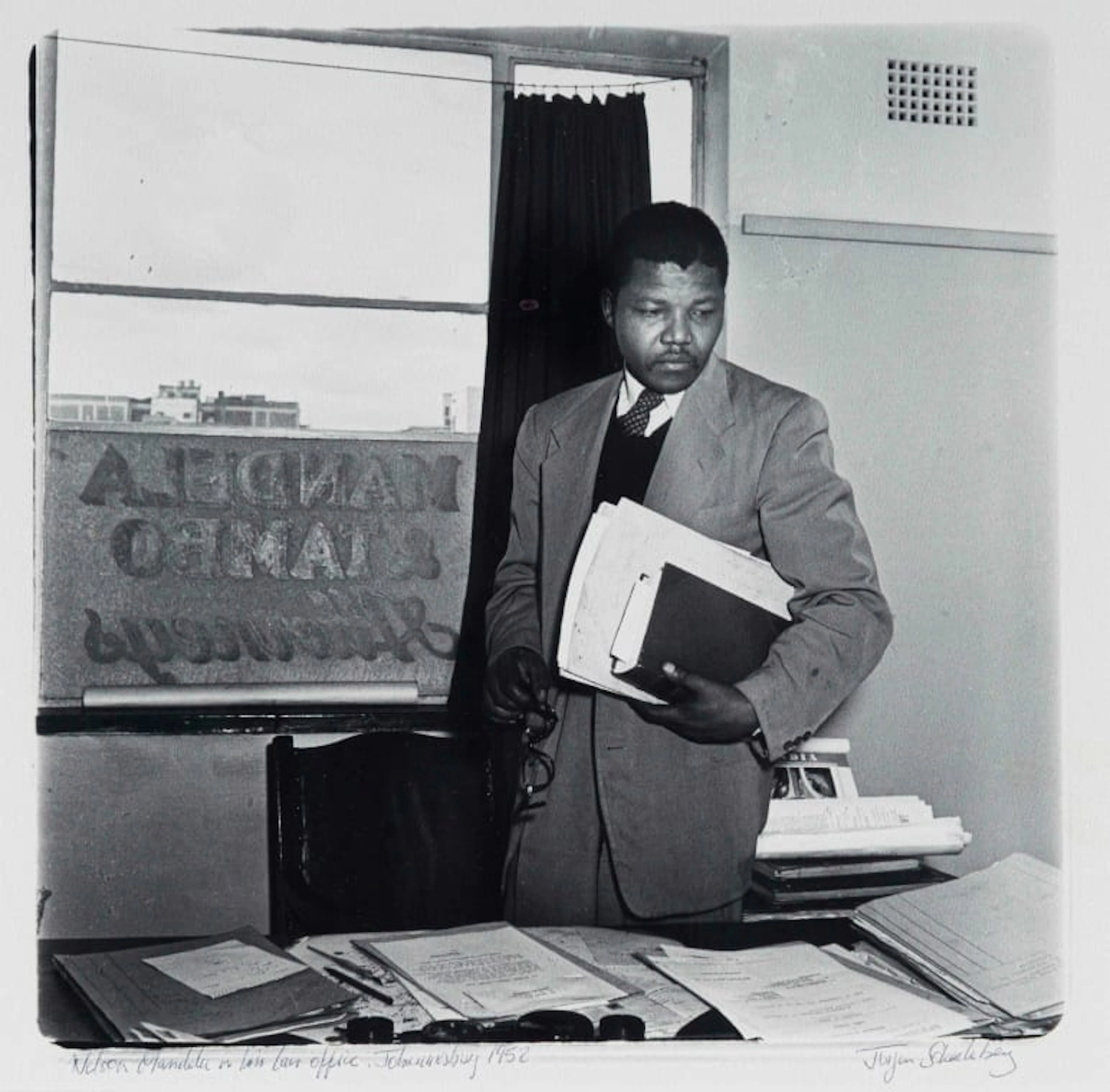 Jürgen Schadeberg; Nelson Mandela in his Law Office, Johannesburg 1952