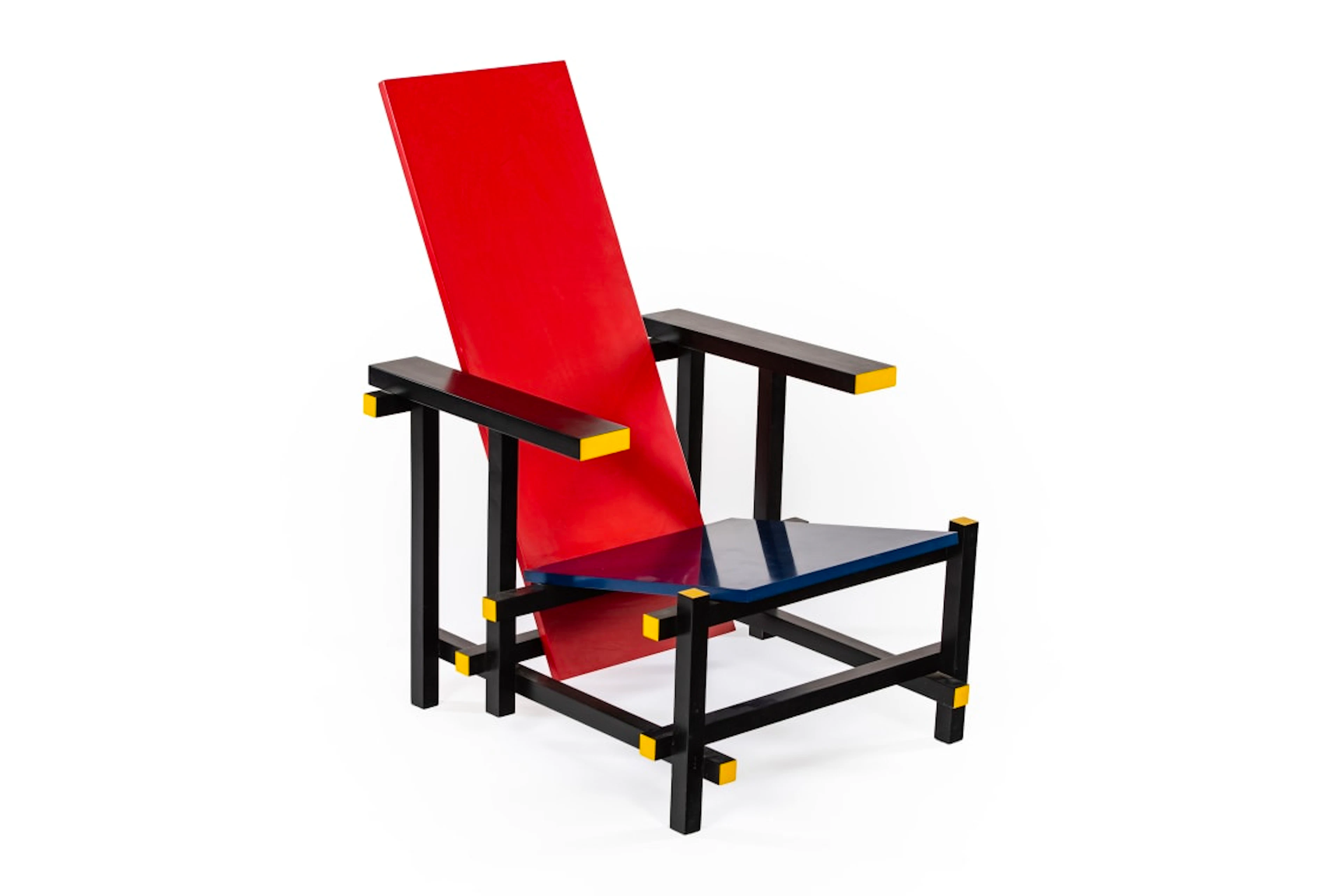 Gerrit Rietveld; 'Red and Blue' armchair after a 1918 design by Gerrit