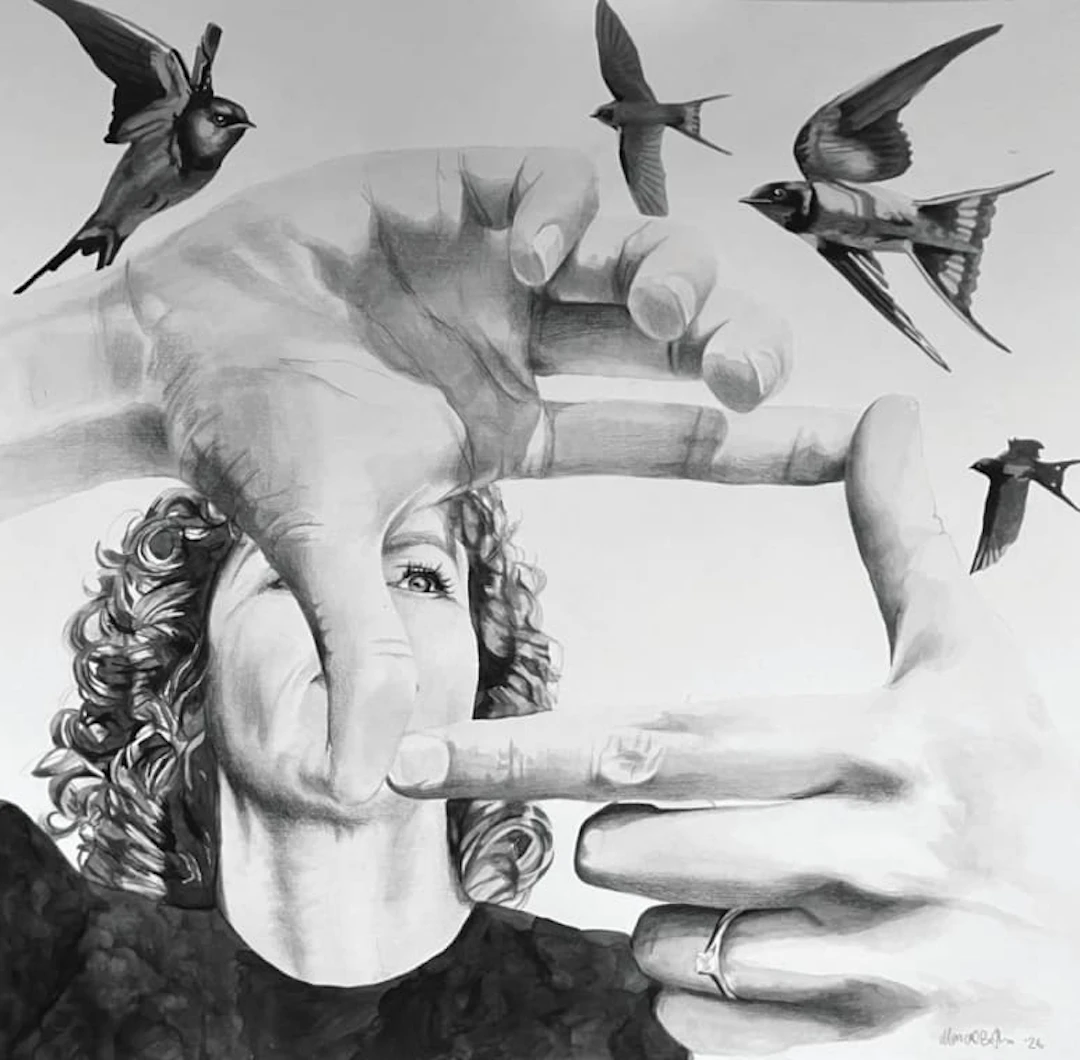 Maricel Botha; Self-portrait with swallows