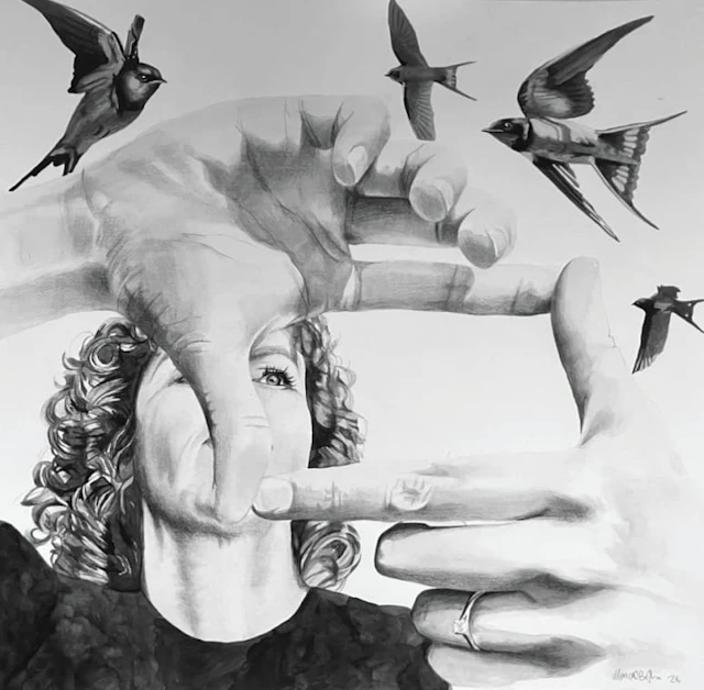 Maricel Botha; Self-portrait with swallows