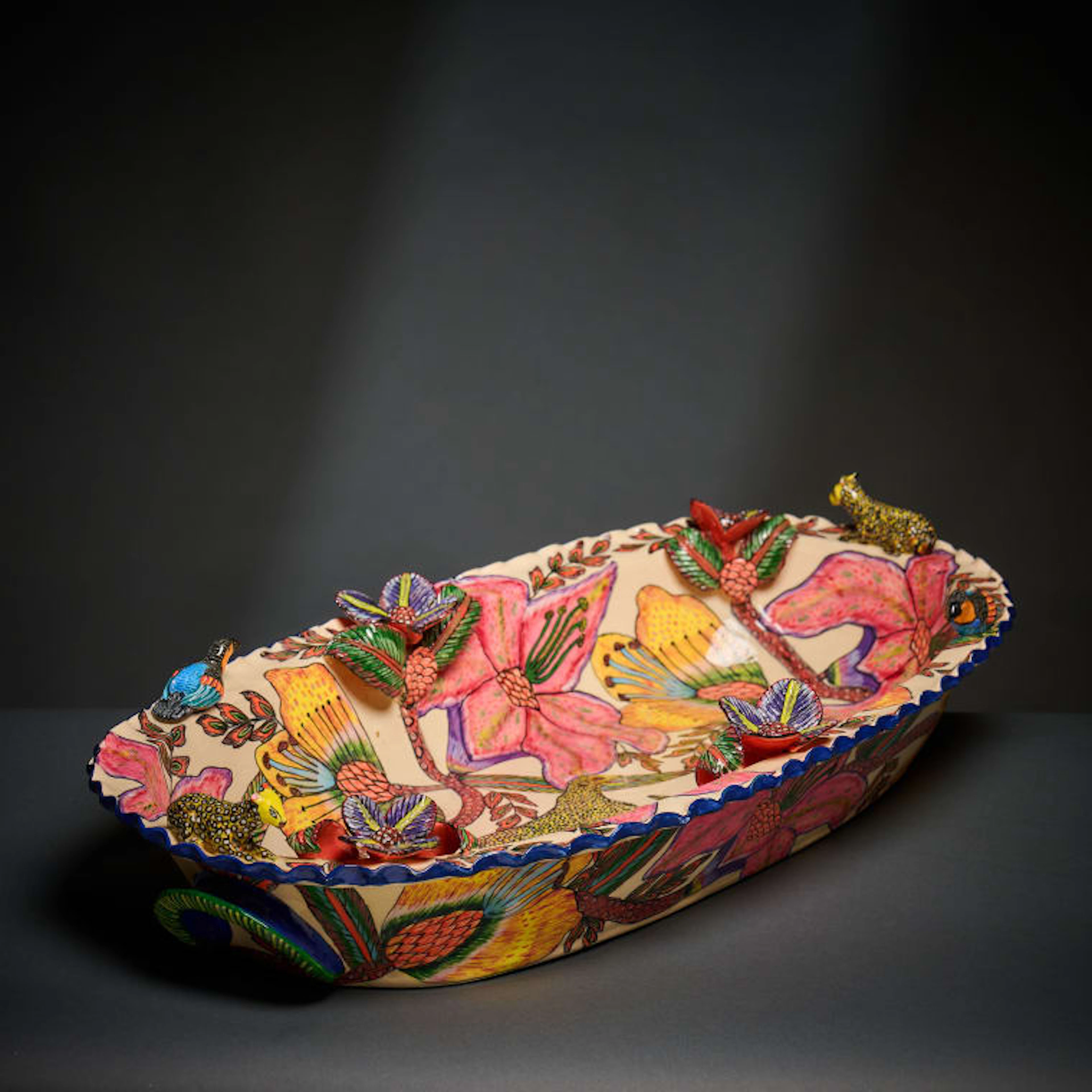 Ardmore Ceramic Studio; Serving dish with leopard and flowers