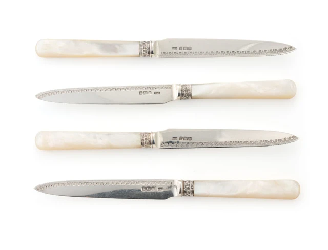 Four Edward VII silver and mother-of-pearl fruit knives, Allen & Darwin