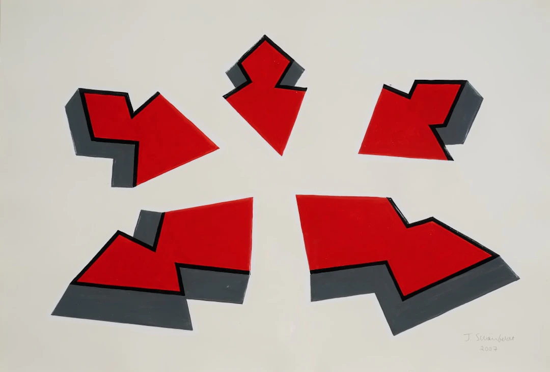 Joachim Schönfeldt; Abstract Shapes in Red and Grey, from The Model Men series