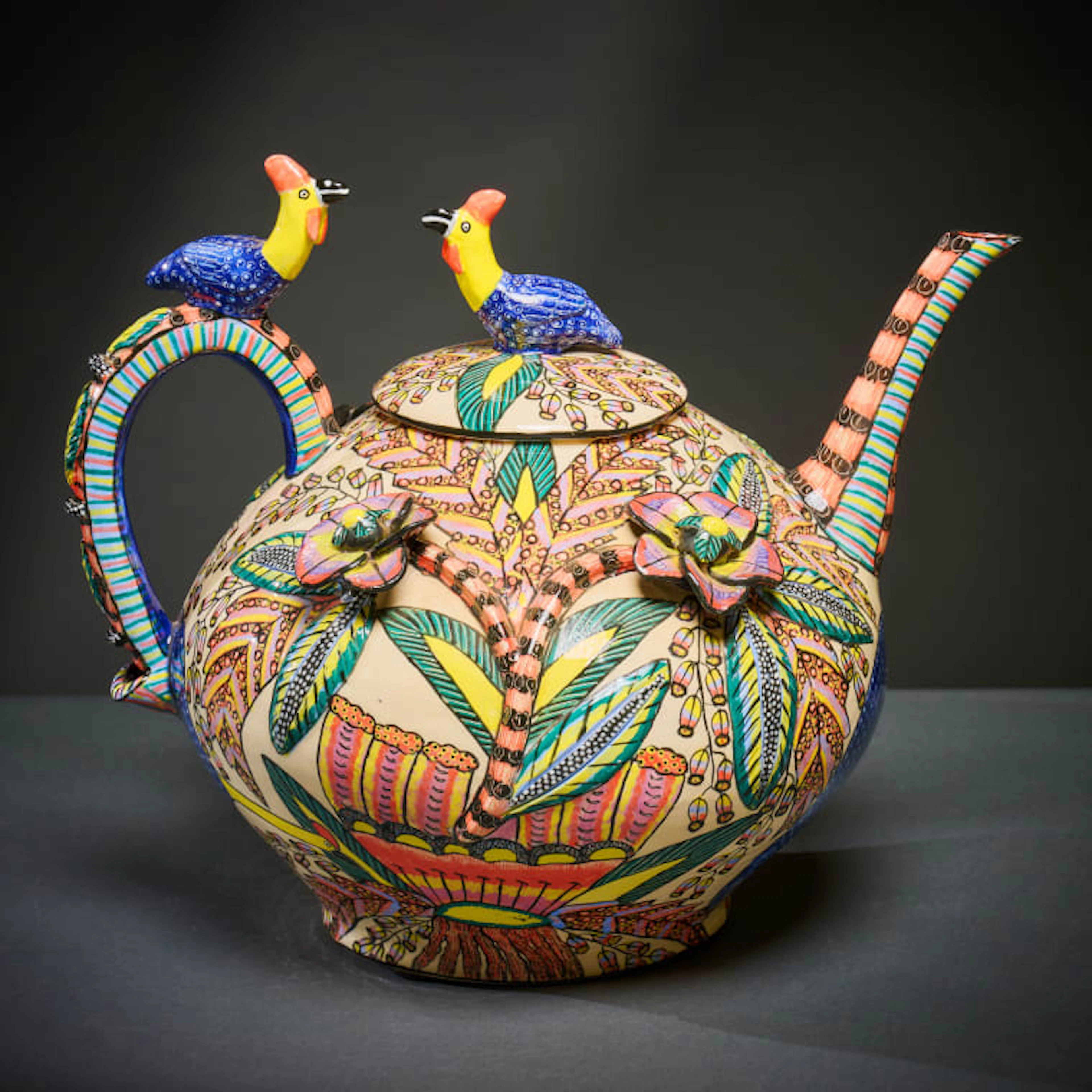 Ardmore Ceramic Studio; Guineafowl and flower teapot