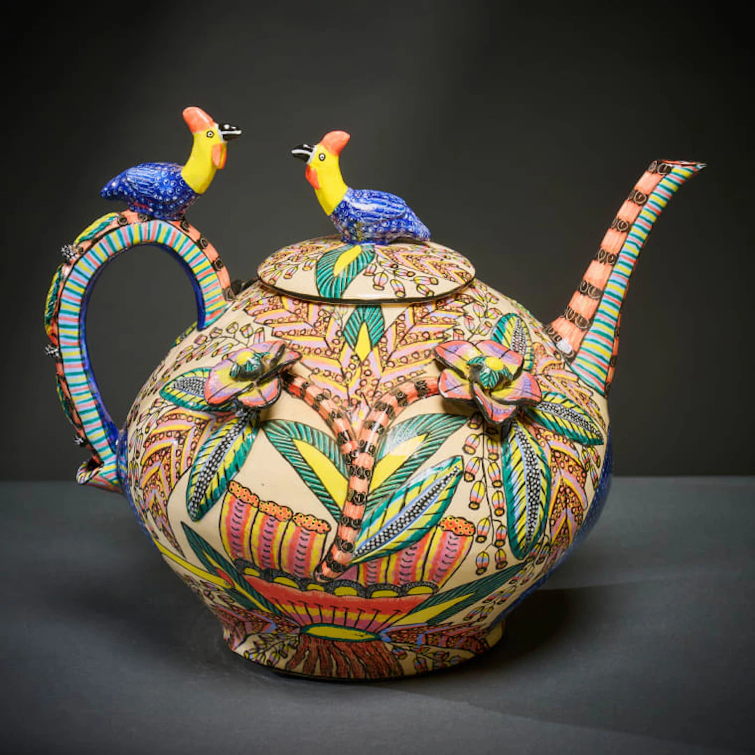 Ardmore Ceramic Studio; Guineafowl and flower teapot