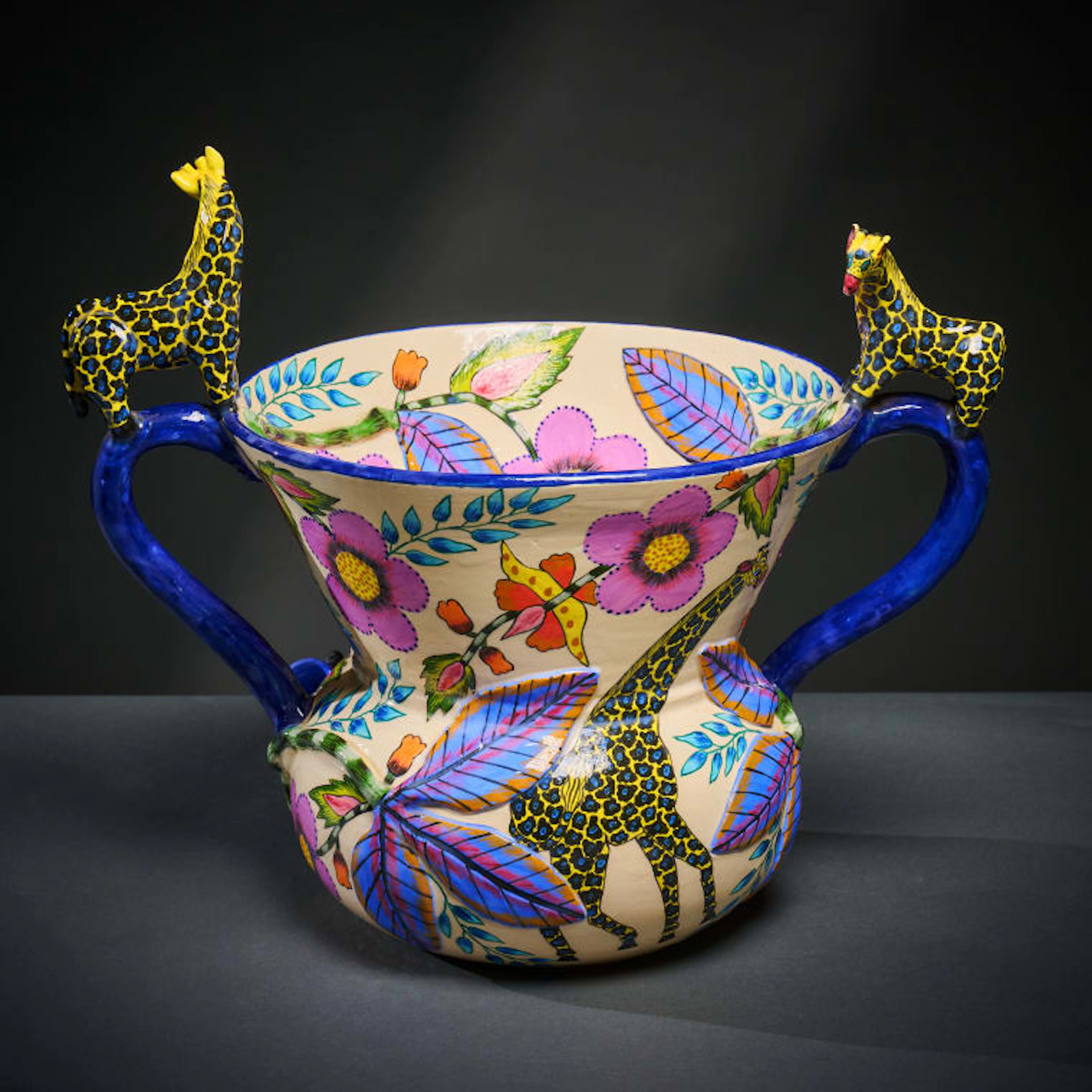 Ardmore Ceramic Studio; Giraffe and flower vase with handles