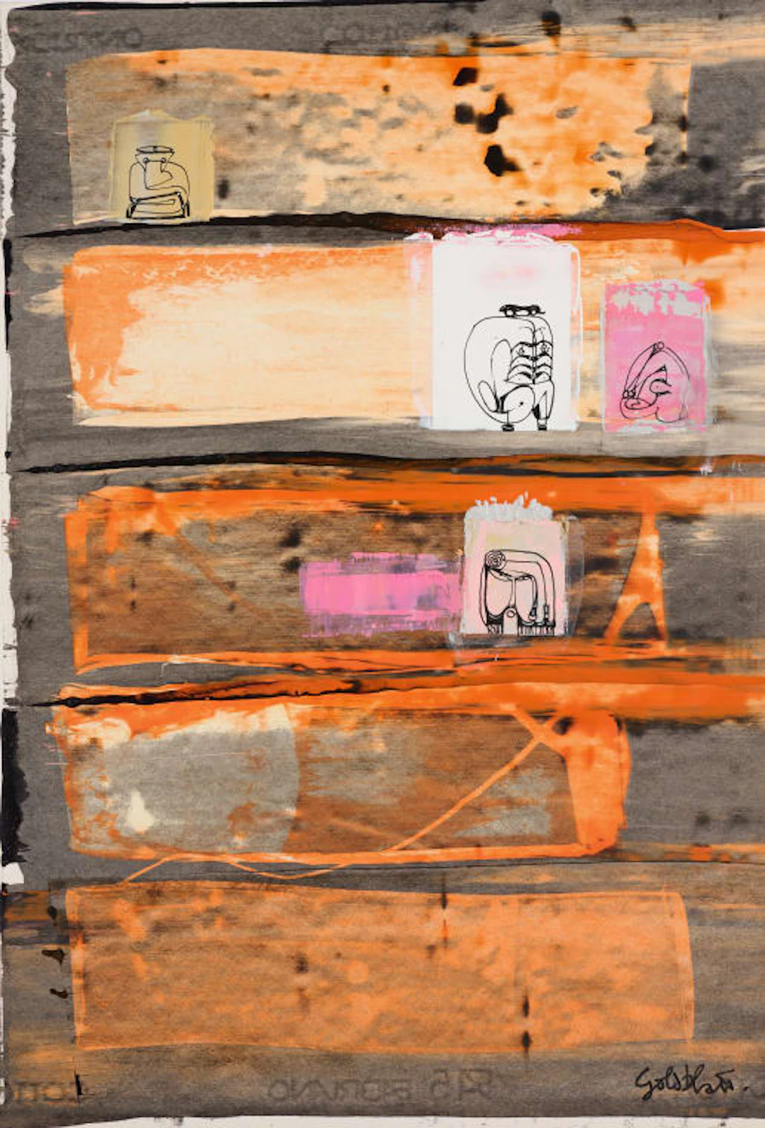 Sidney Goldblatt; Composition with Stripes in Orange and Black