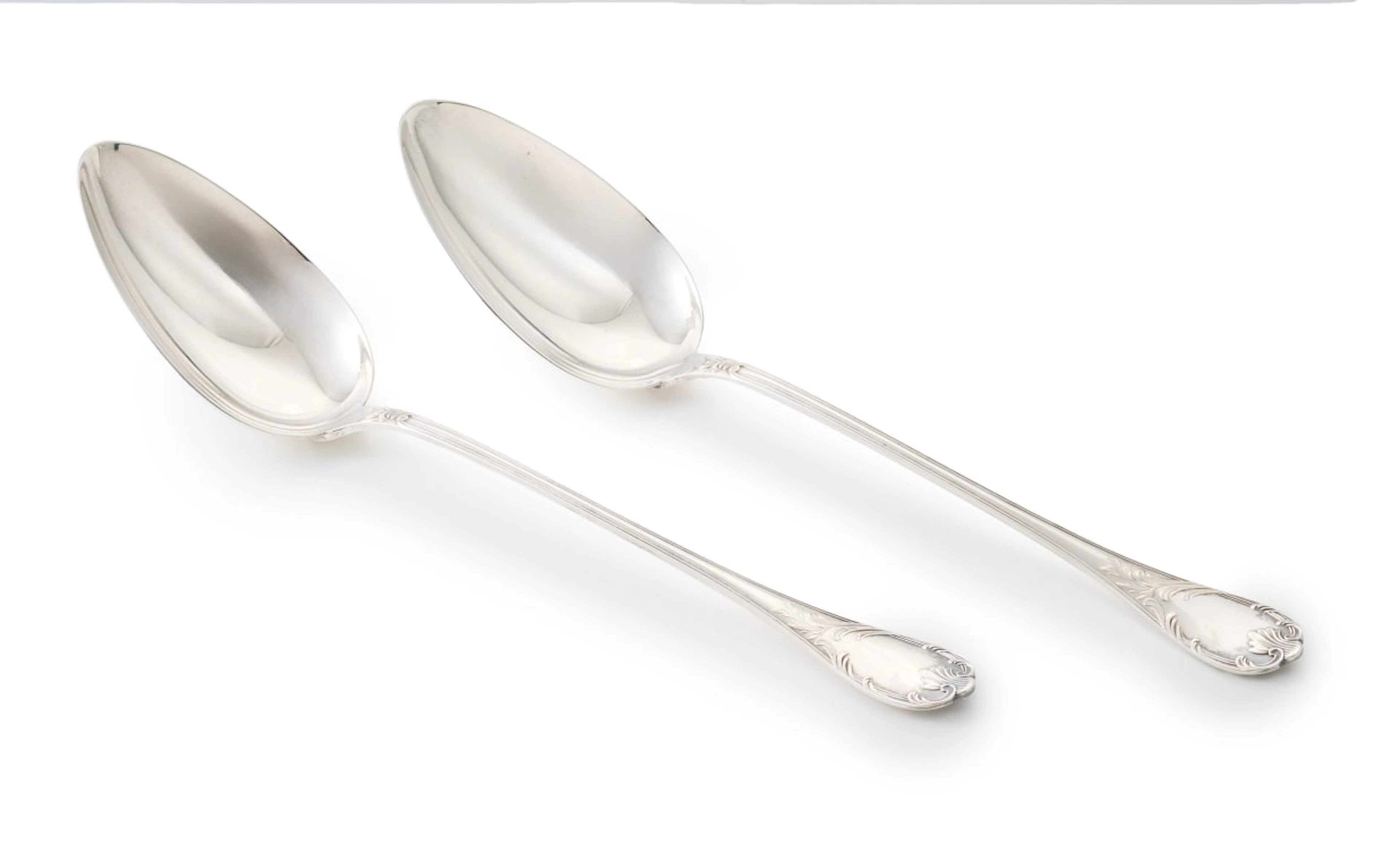 A pair of Christofle Marly pattern silver-plated serving spoons, France