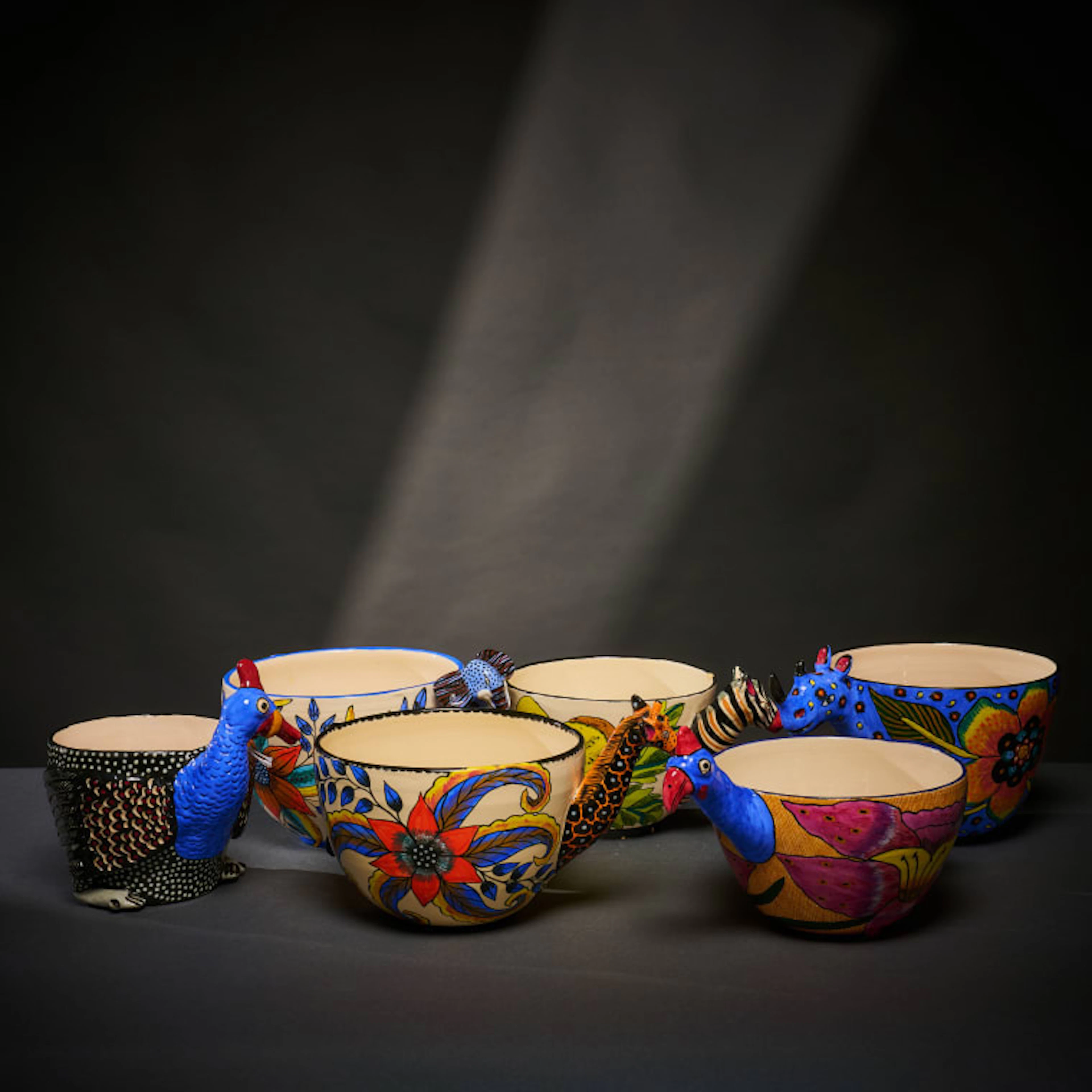 Ardmore Ceramic Studio; Set of six animal bowls