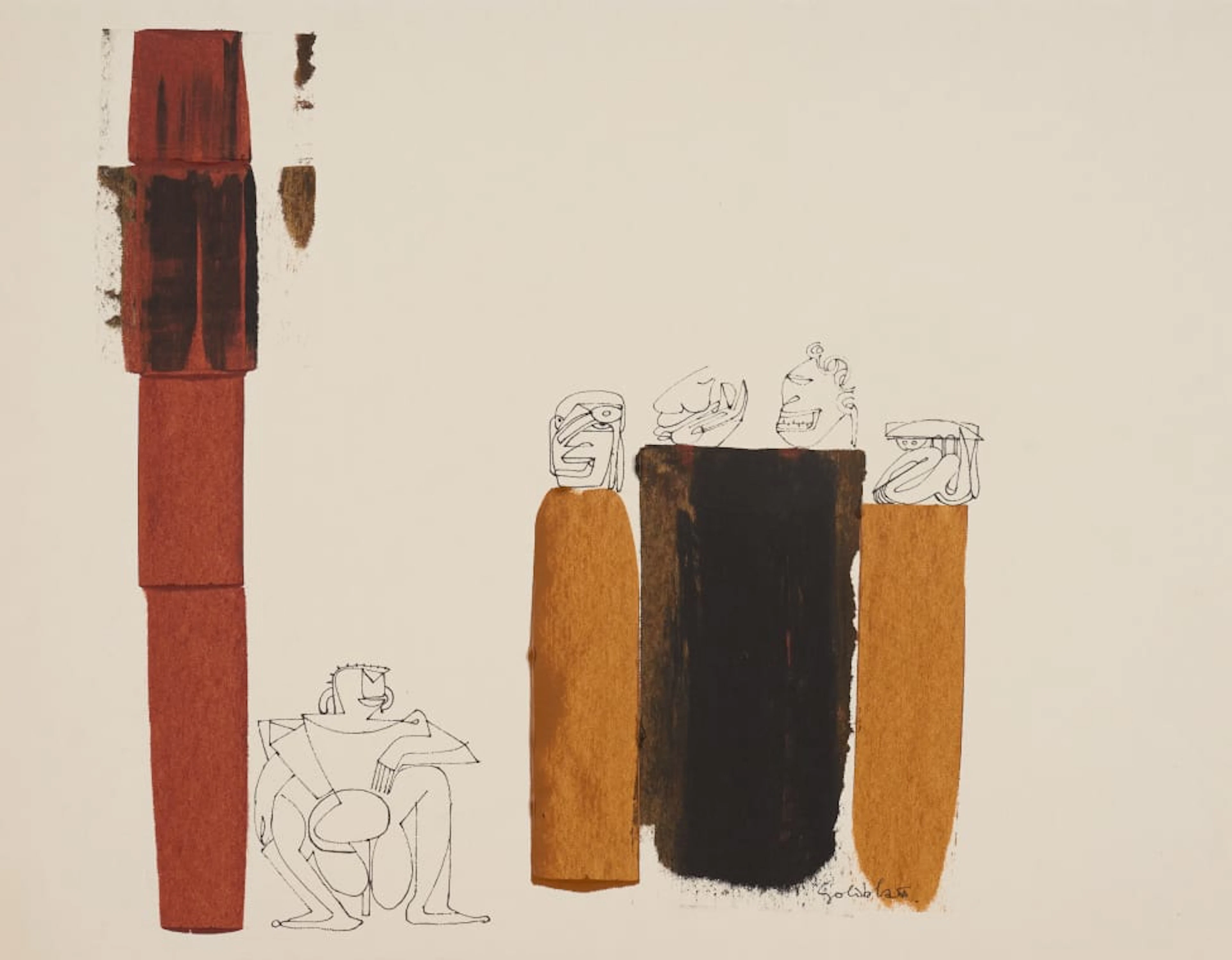 Sidney Goldblatt; Abstract Composition with Heads and Plinths