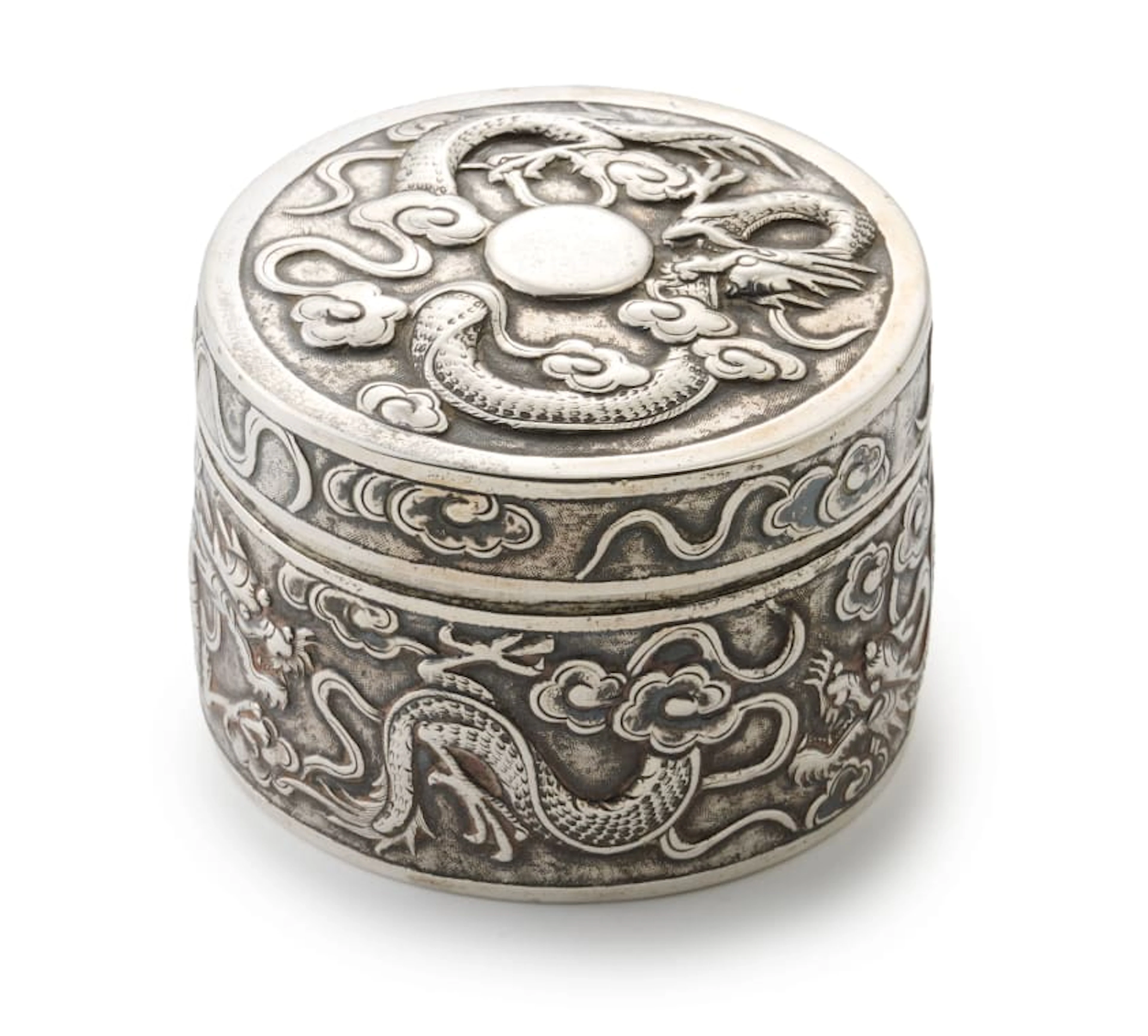 A Chinese export silver covered box, possibly Cum Shing, Canton, c.1880