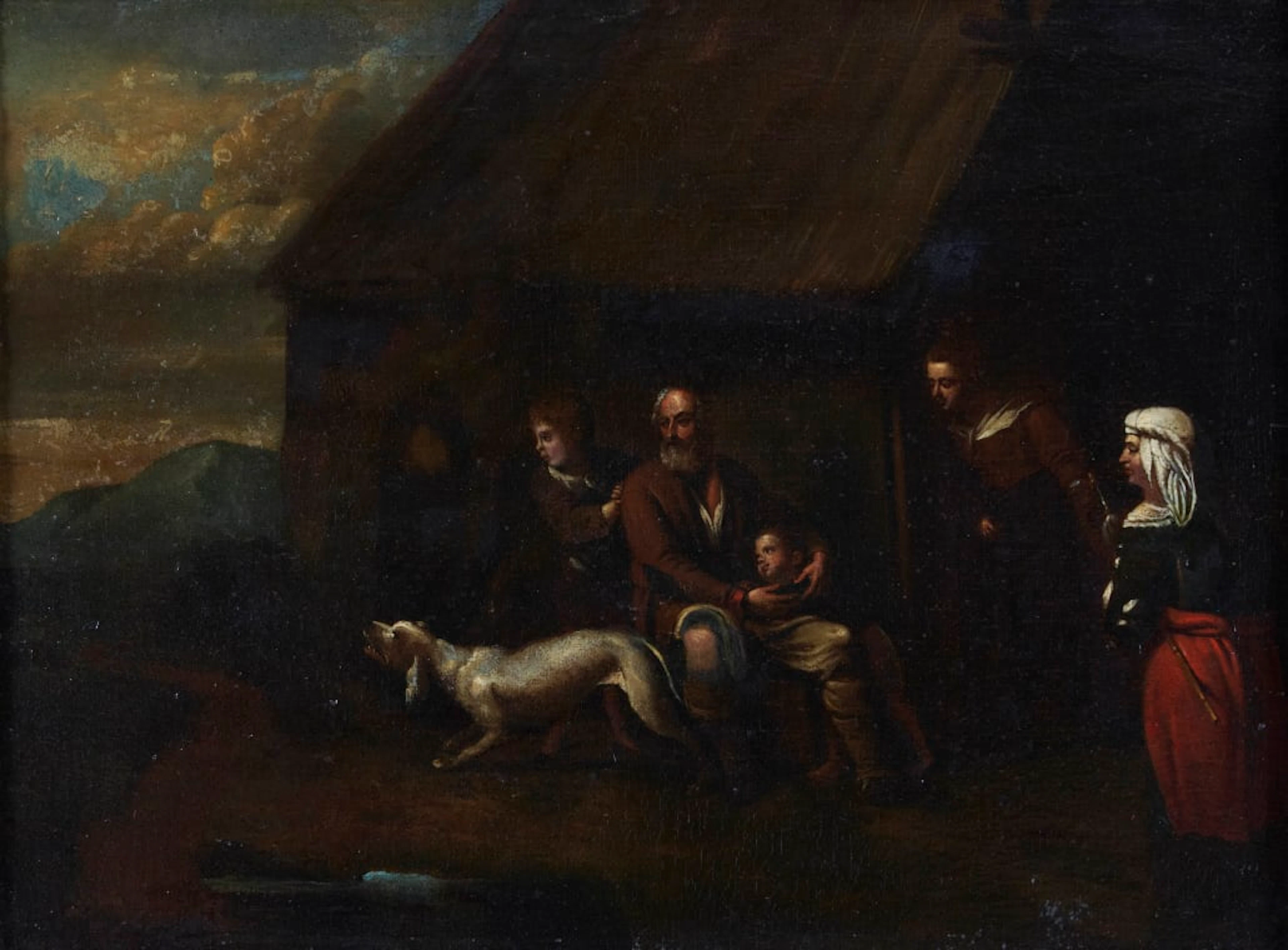 Dutch School, 18th Century; Figures by a House