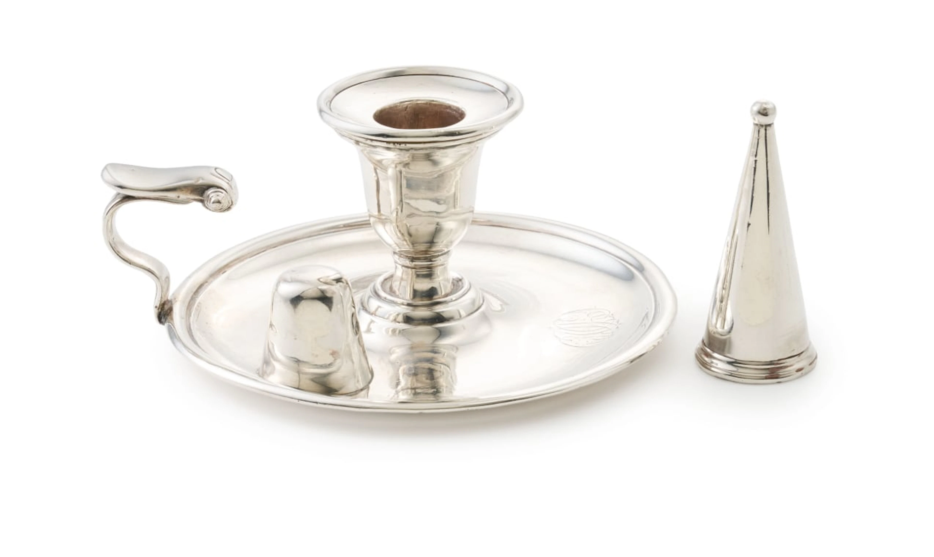 A Victorian silver candleholder and snuffer, Henry Wilkinson & Co