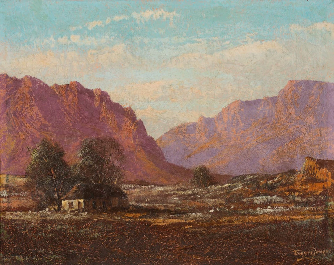 Tinus de Jongh; Cottage amongst Trees in a Mountainous Landscape