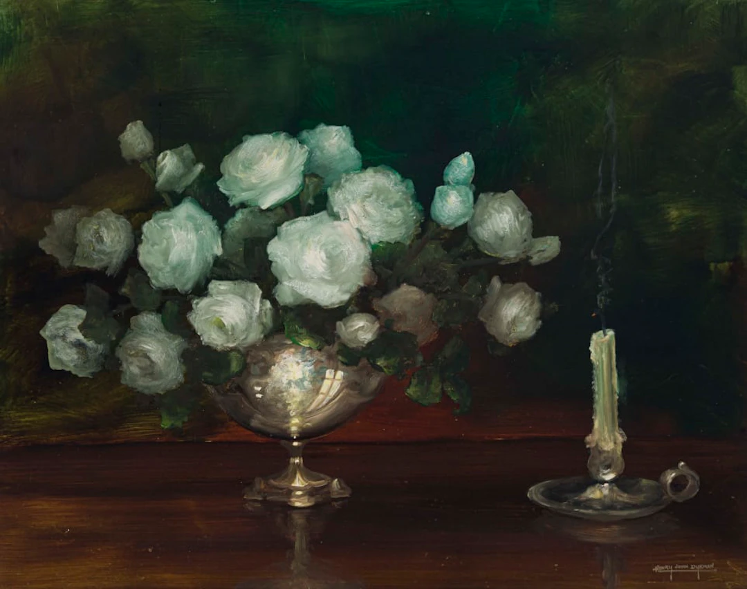 Henry John Dykman; Bowl of White Roses and Extinguished Candle