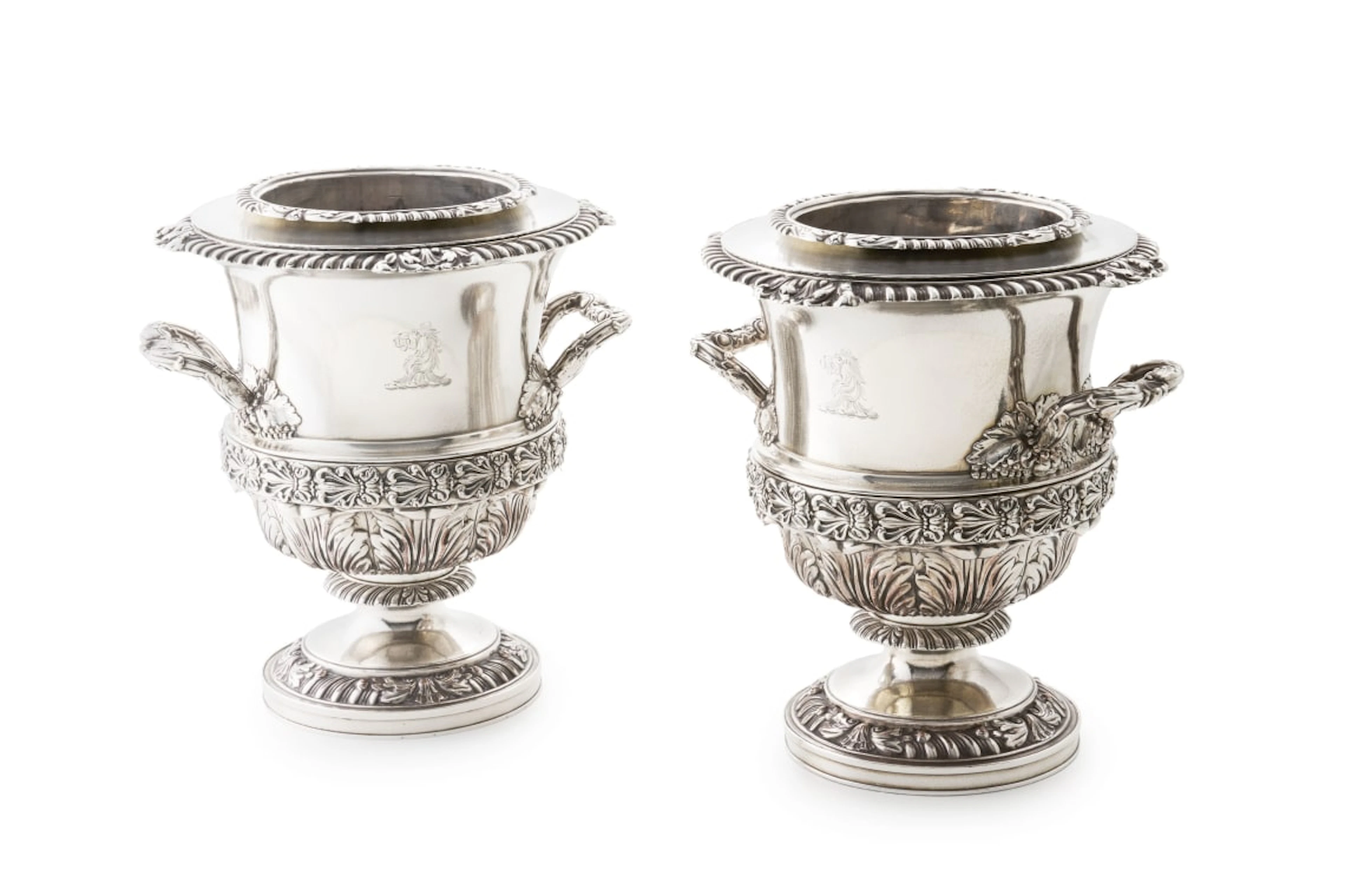 A pair of silver-plated wine coolers, 20th century