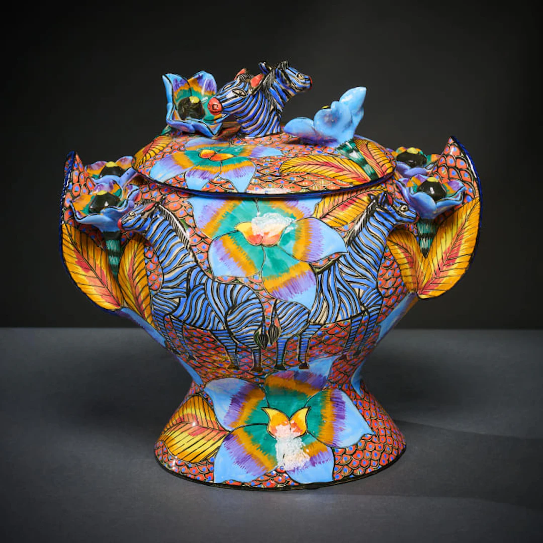 Ardmore Ceramic Studio; Blue zebra and flower tureen