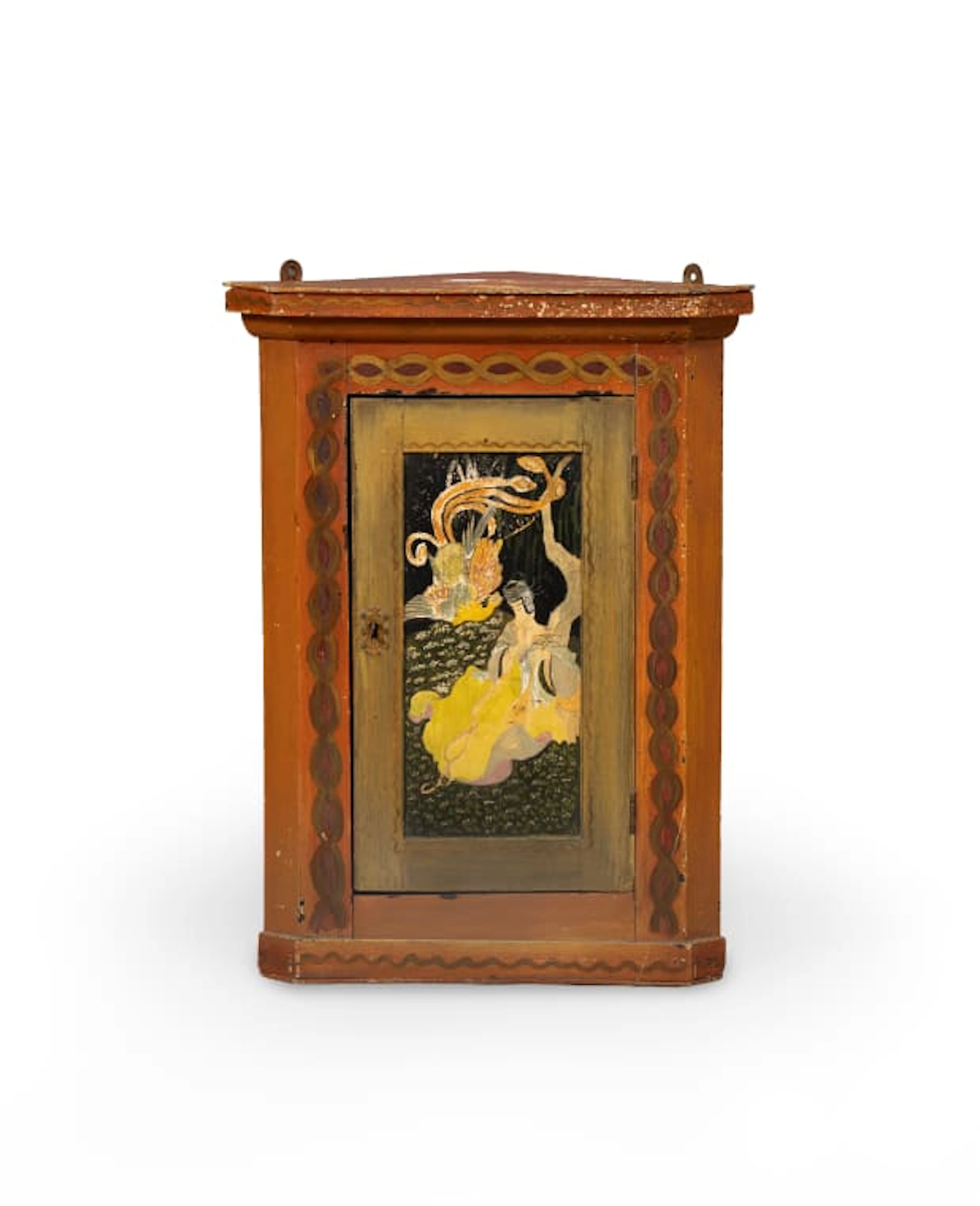 Hanging corner cupboard painted by Freida Lock, 20th century