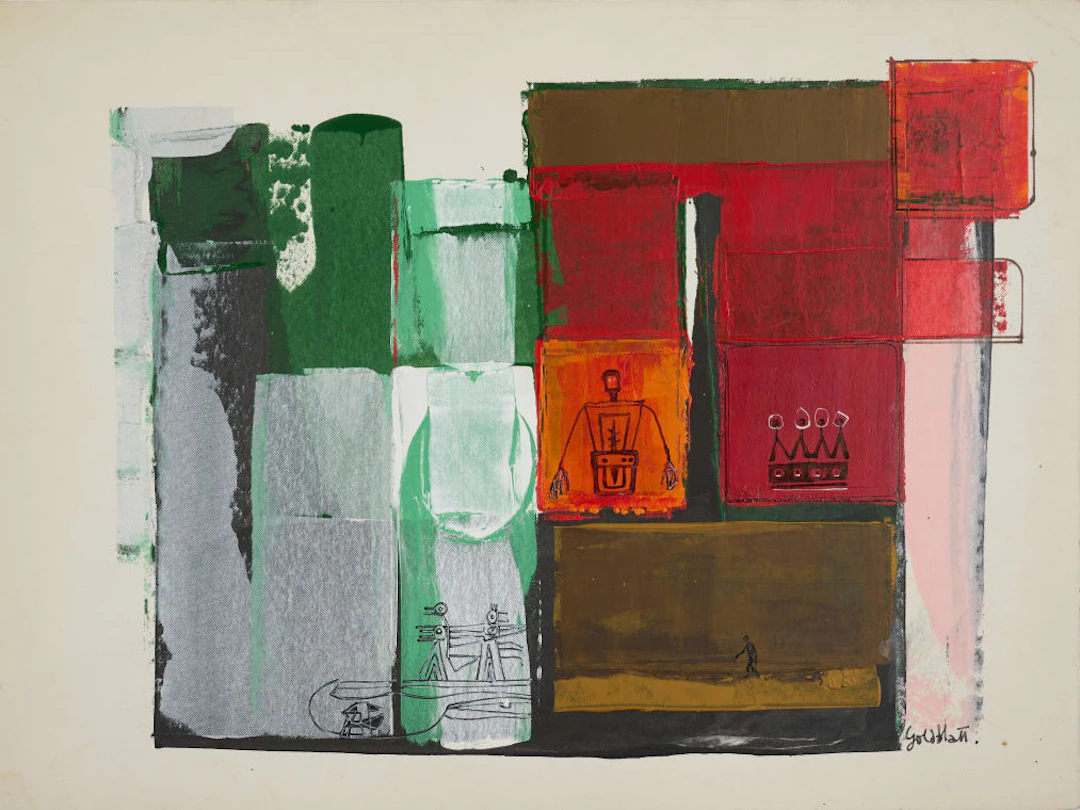 Sidney Goldblatt; Abstract Composition with Figures and Birds