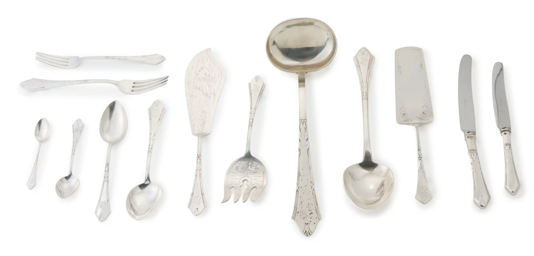A canteen of Latvian silver flatware, Hermanis Banks, .875 standard