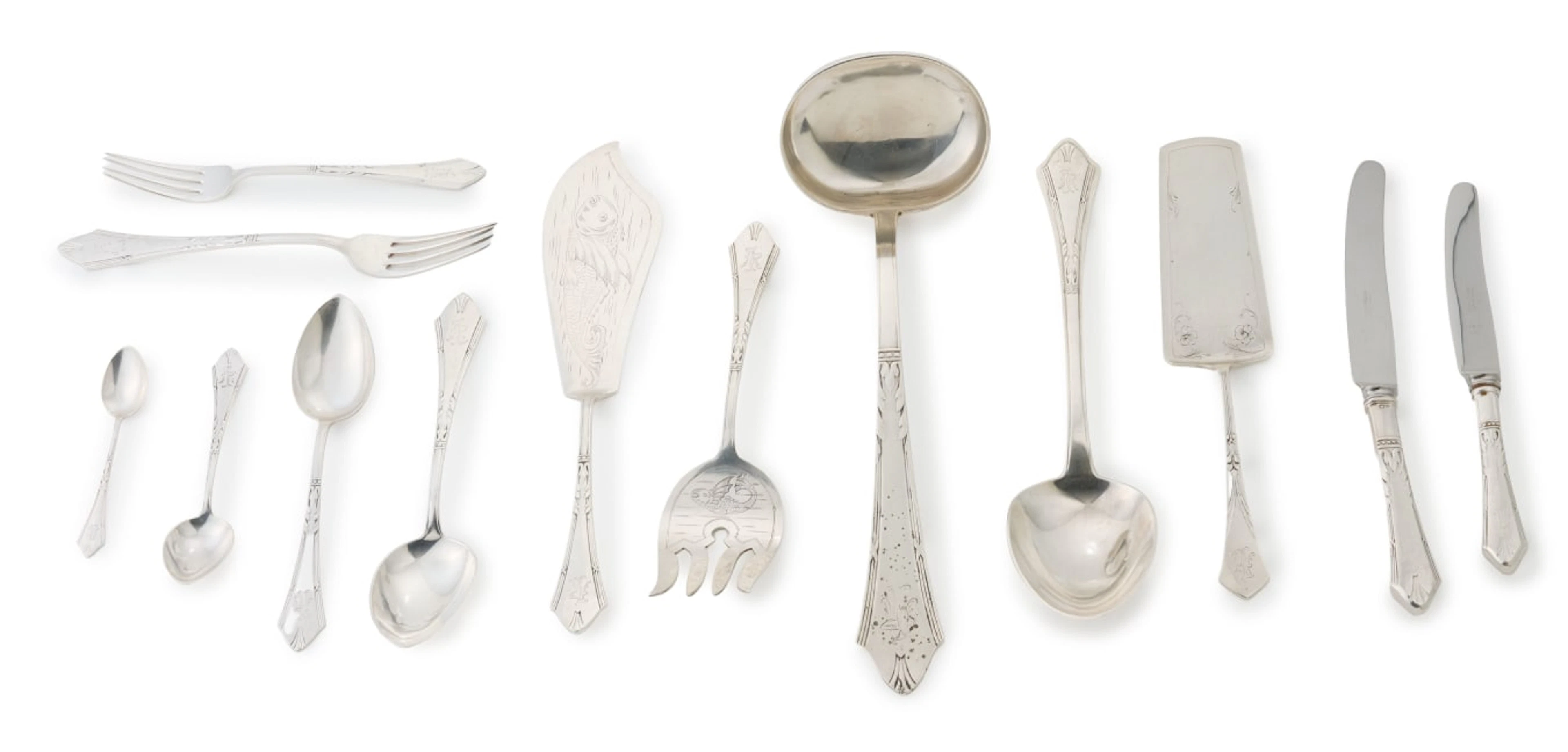 A canteen of Latvian silver flatware, Hermanis Banks, .875 standard