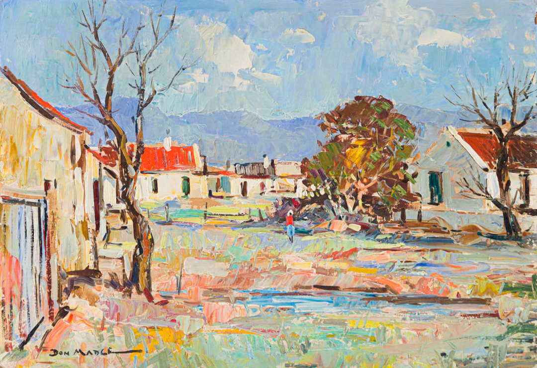 Don (Donald James) Madge; Landscape with Buildings, Trees and Distant Mountains
