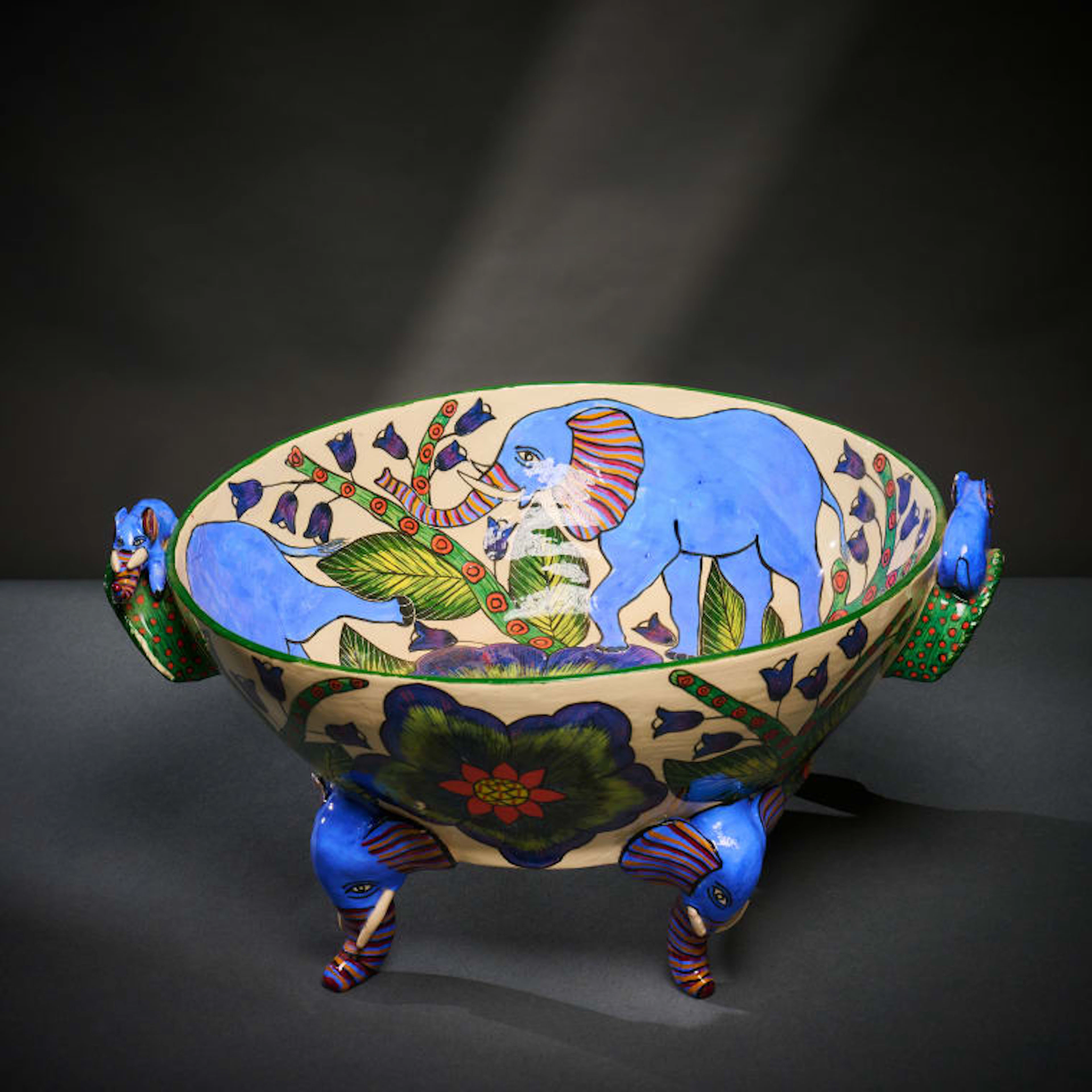 Ardmore Ceramic Studio; Blue elephant bowl
