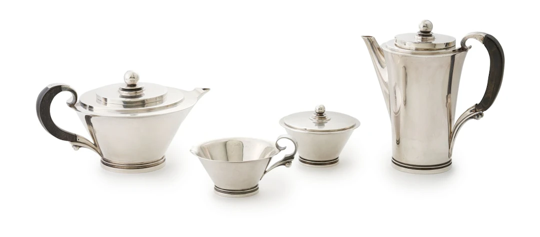 A Georg Jensen silver four-piece 'Pyramid' tea and coffee service