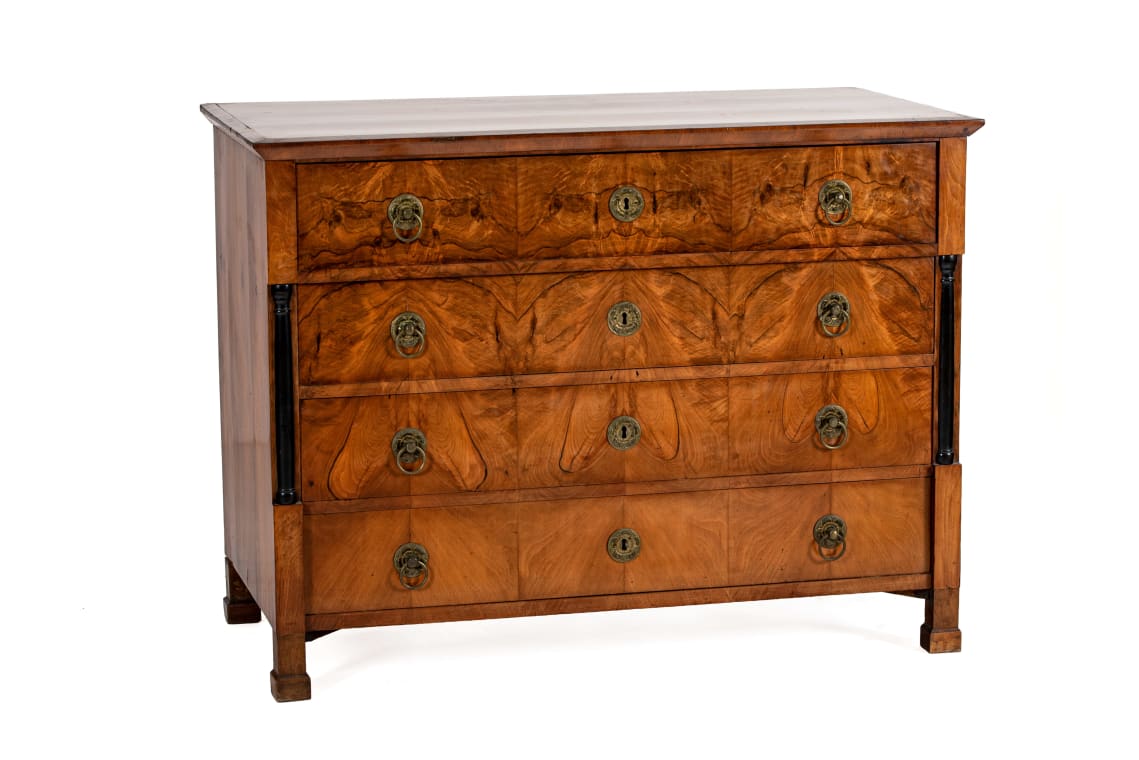 Biedermeier style figured birch secretaire chest, 19th century