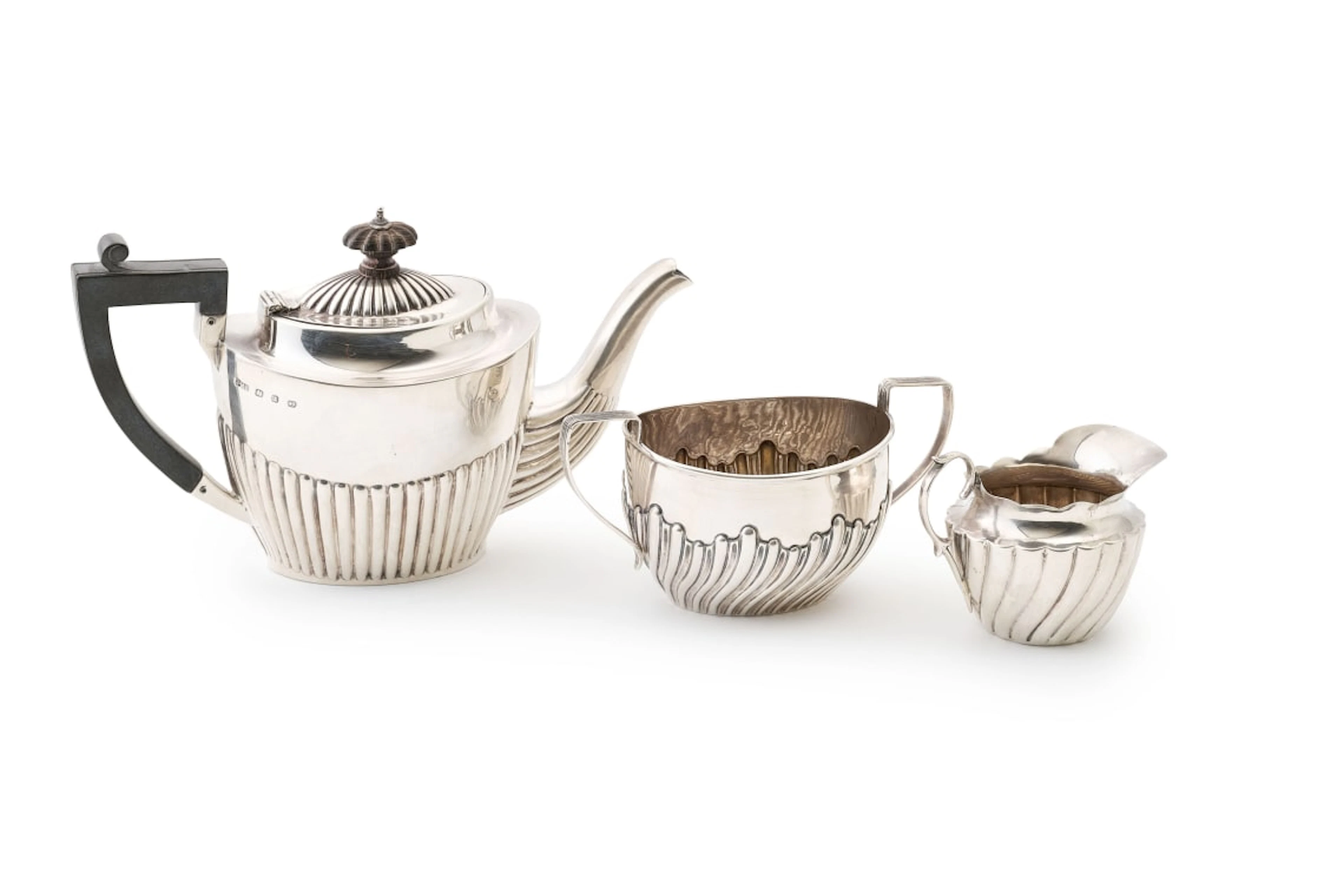 An assembled Victorian silver three-piece tea service, John Millward